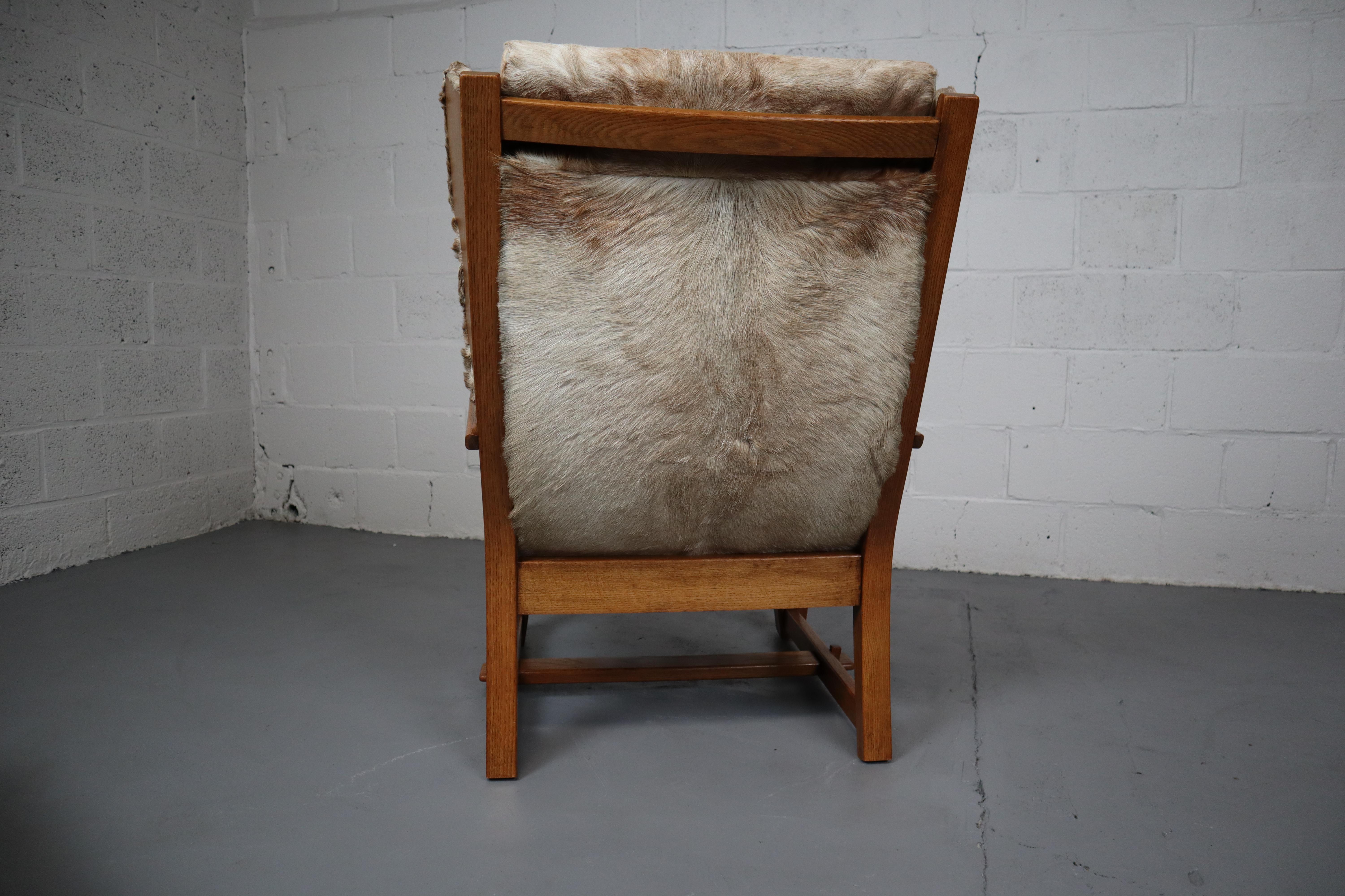 Brutalist Oak Lounge Chair and Ottoman with Upholstery in Goat Hide For Sale 7
