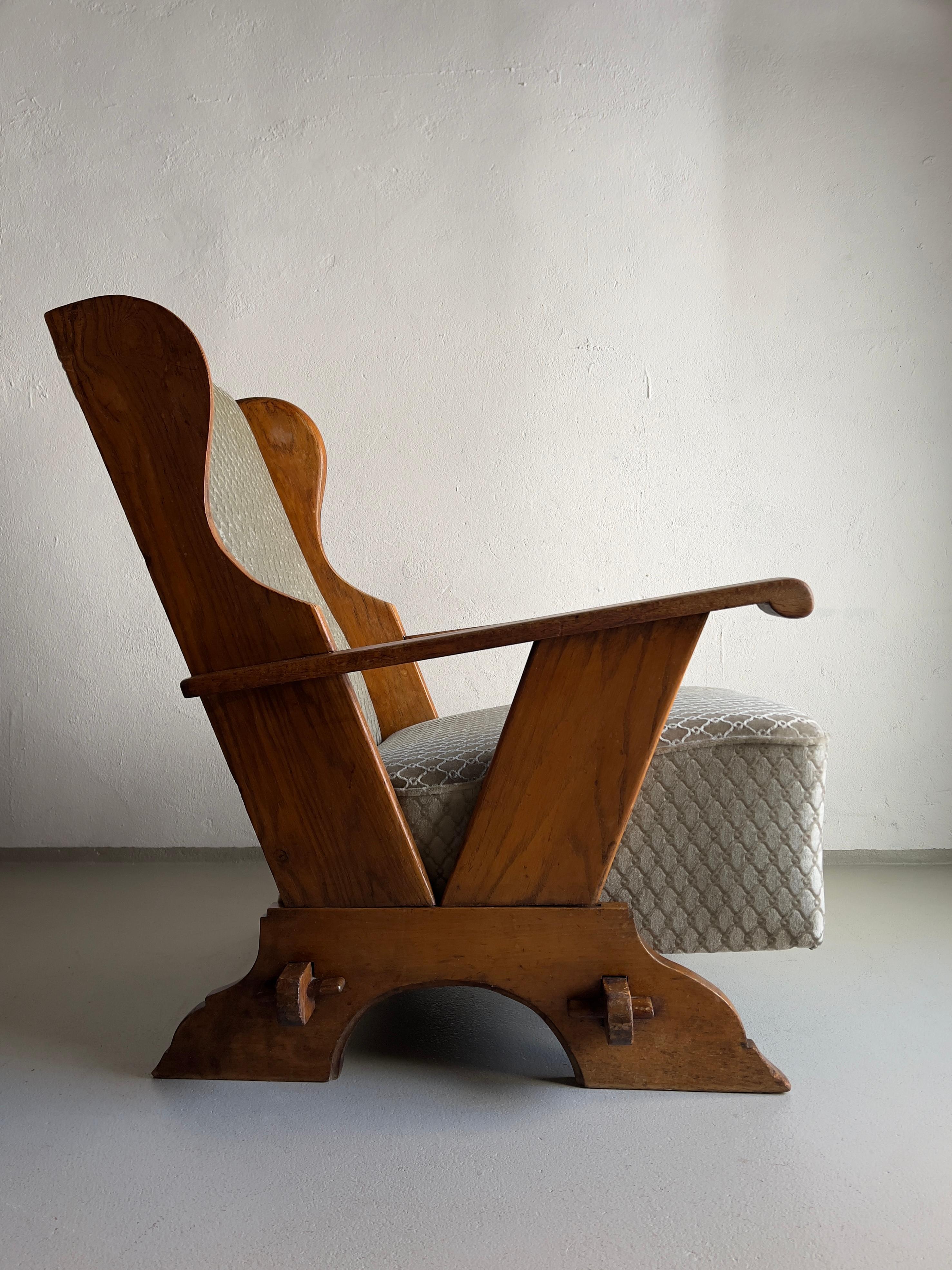 Brutalist Oak Lounge Chair, Belgium, 1930s 4