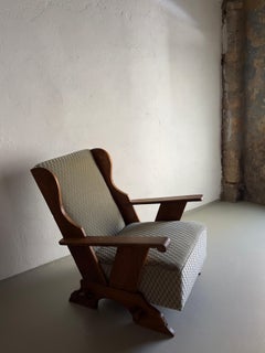 Brutalist Oak Lounge Chair, Belgium, 1930s