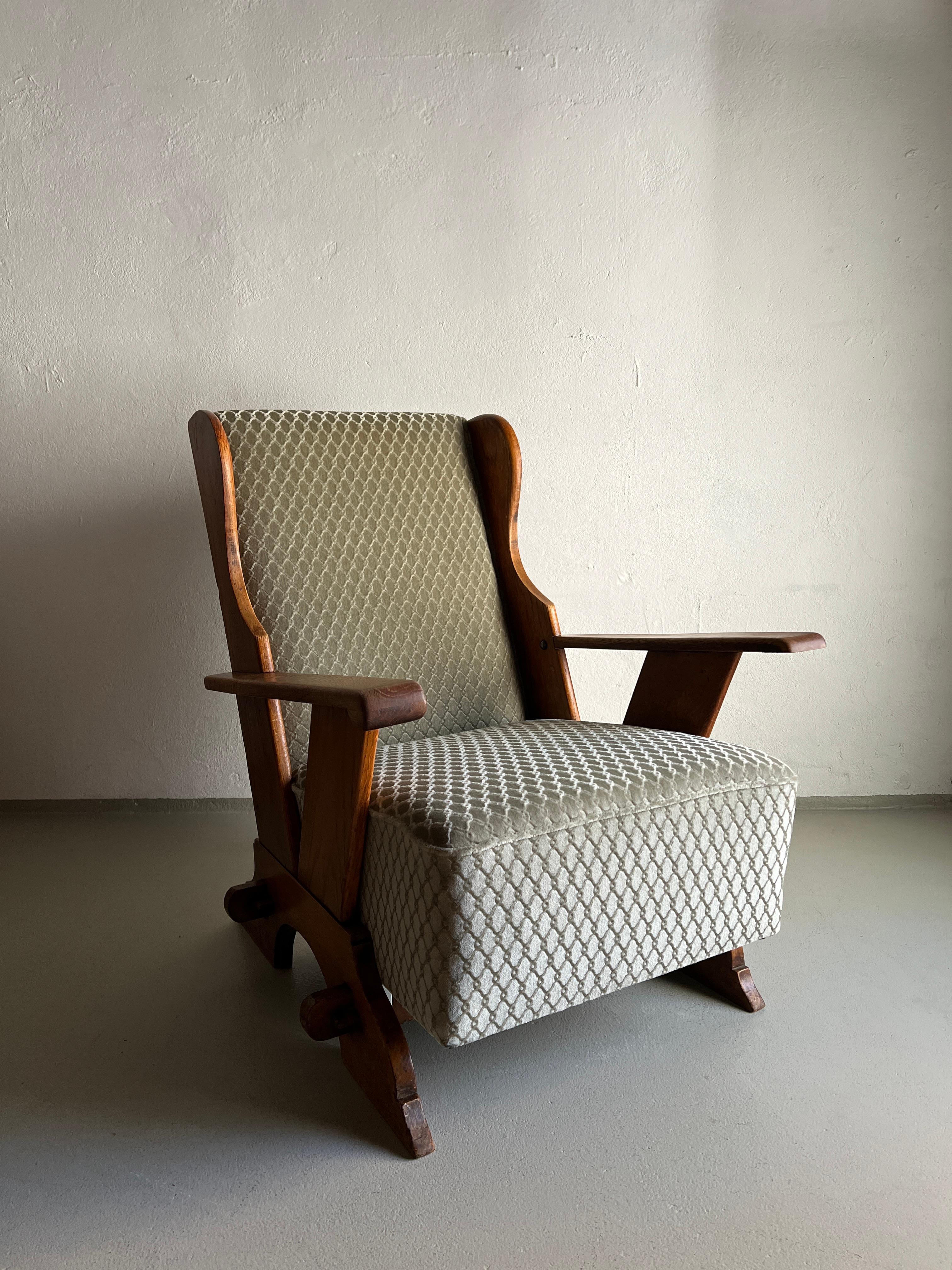 Belgian Brutalist Oak Lounge Chair, Belgium, 1930s