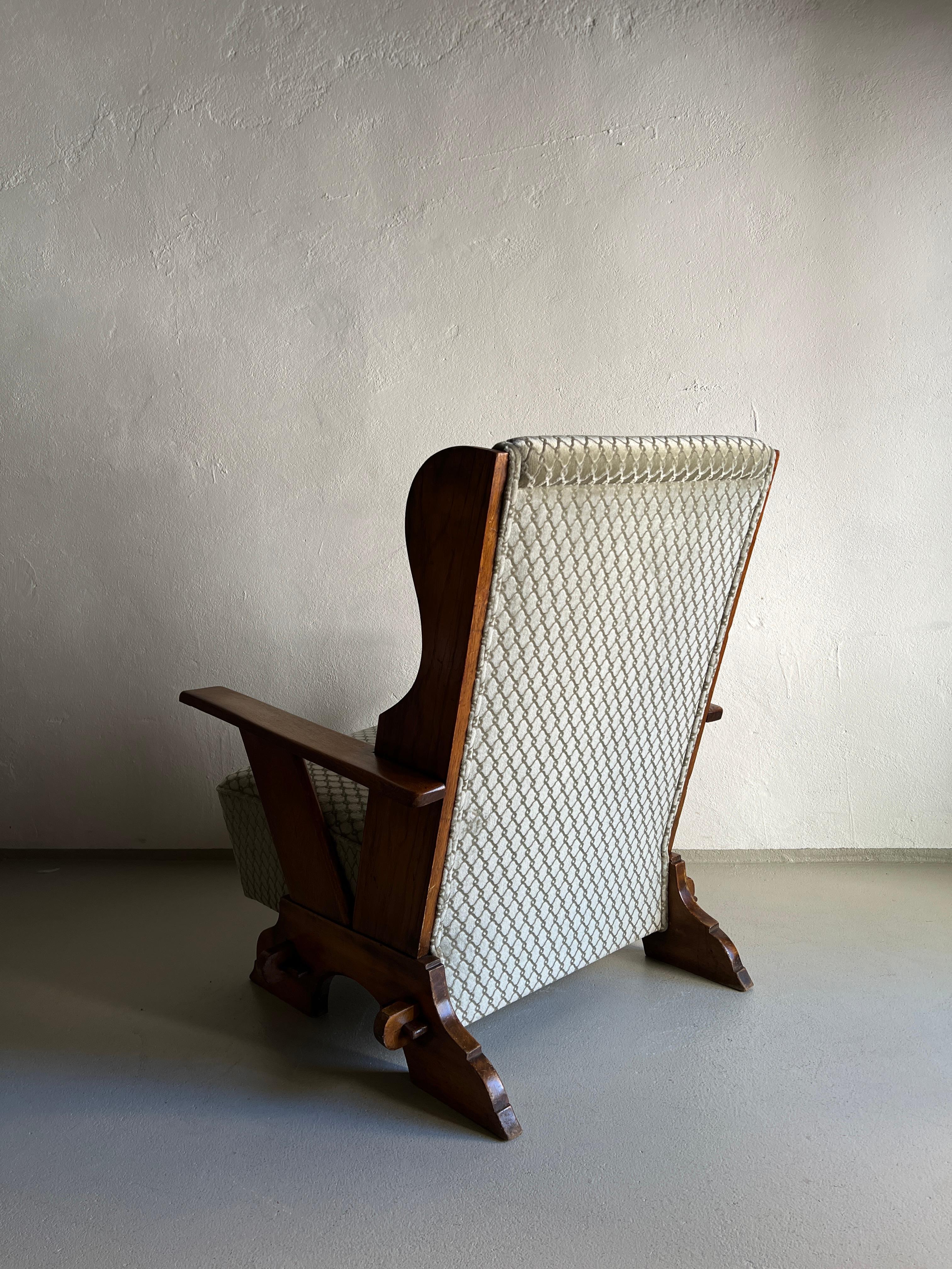 Mid-20th Century Brutalist Oak Lounge Chair, Belgium, 1930s