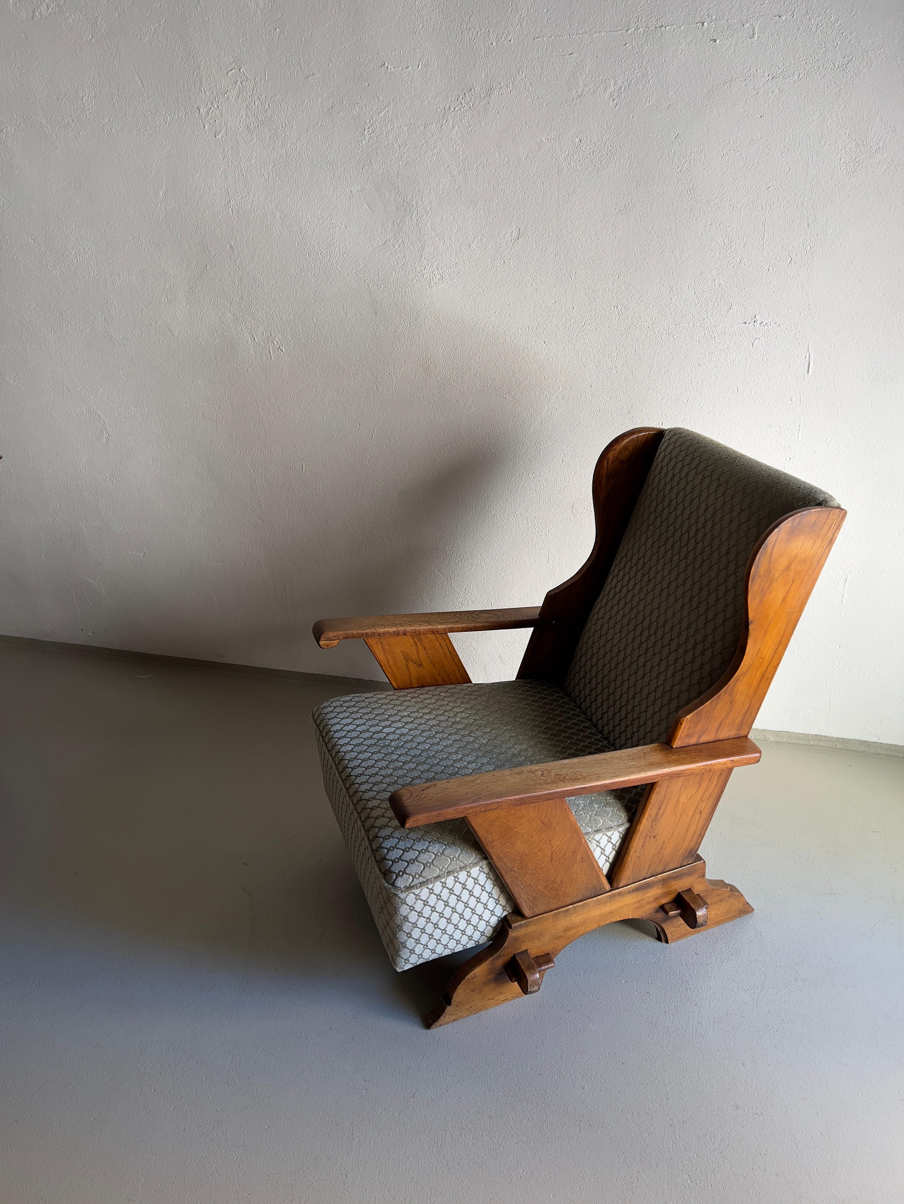 Brutalist Oak Lounge Chair, Belgium, 1930s 1
