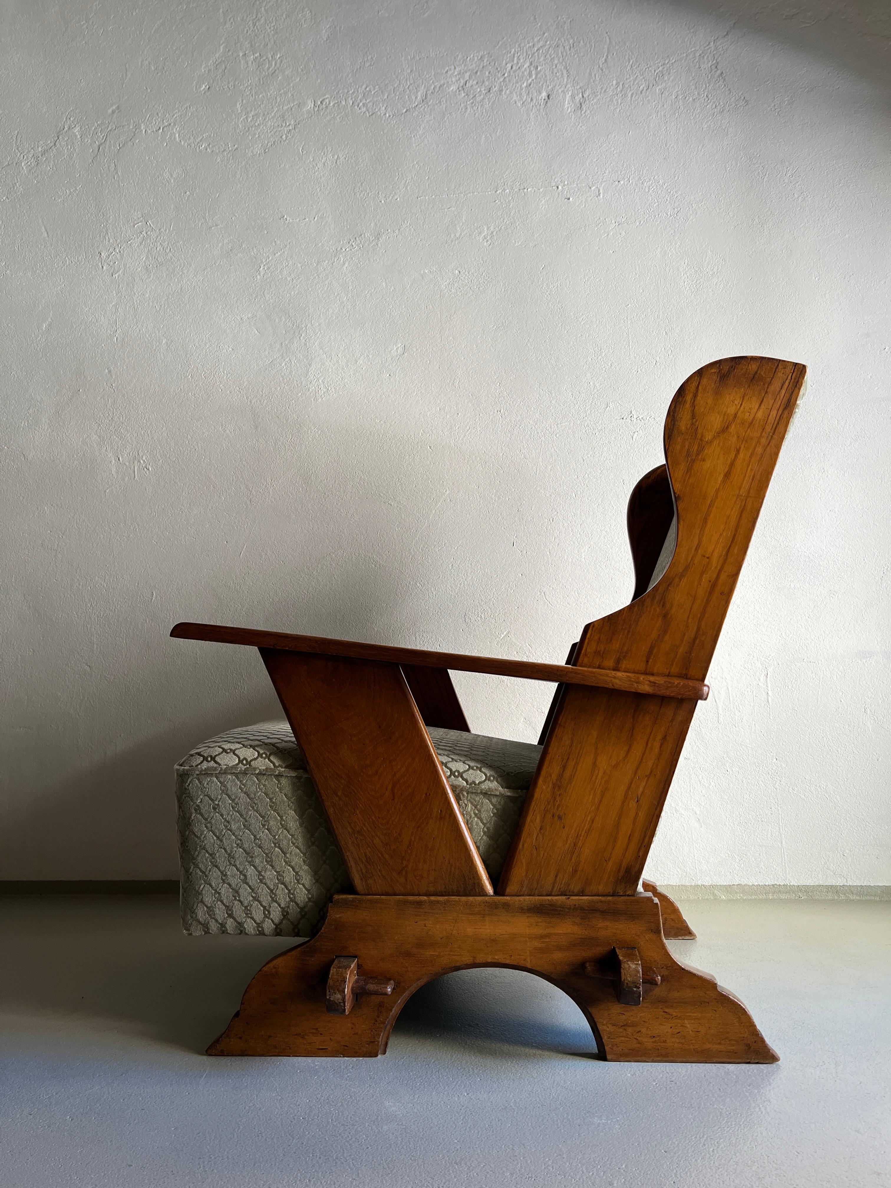 Brutalist Oak Lounge Chair, Belgium, 1930s 2