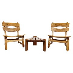 Brutalist Oak Lounge Chair Set by Dittmann and Co for Awa, 1970s