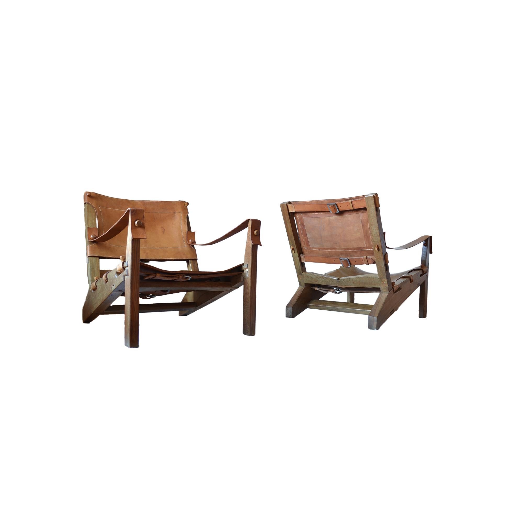 Brutalist Oak Lounge Chairs, 1960's For Sale 12