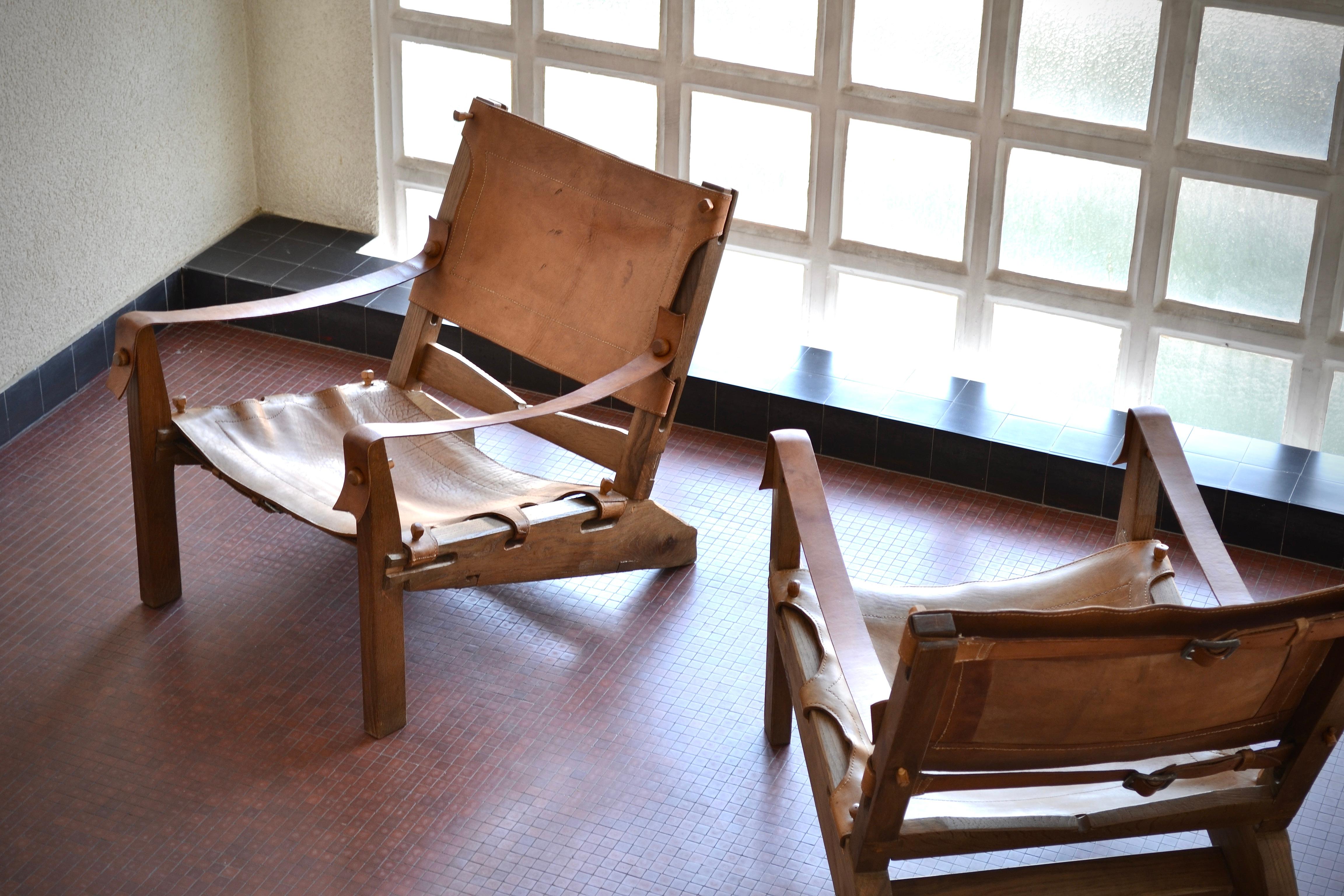 Brutalist Oak Lounge Chairs, 1960's For Sale 2