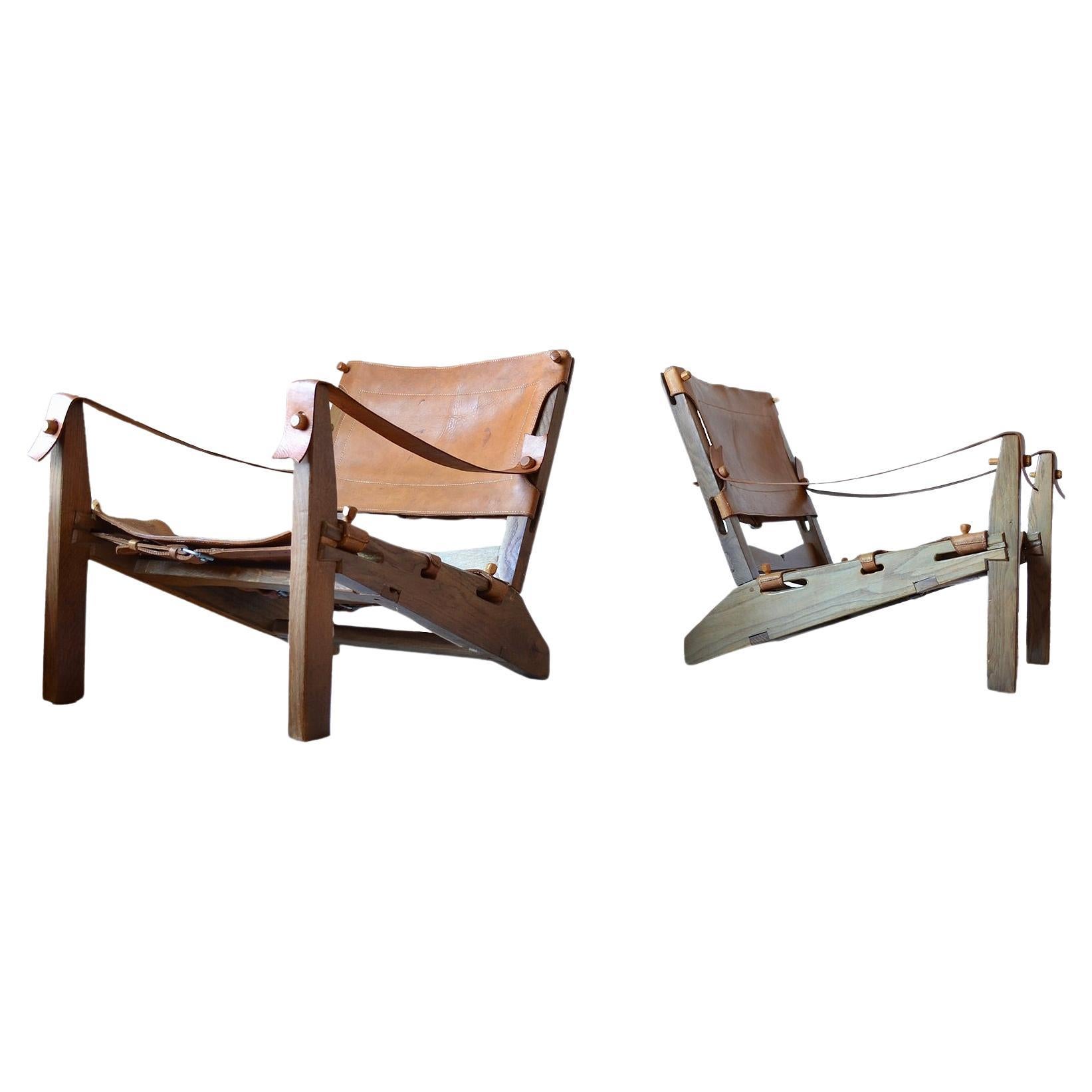 Brutalist Oak Lounge Chairs, 1960's
