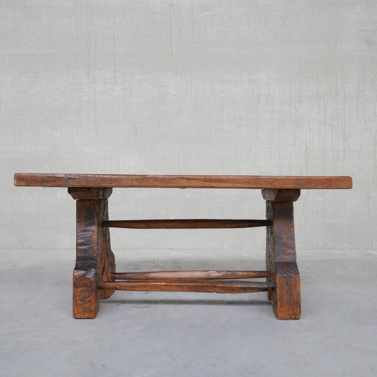 Brutalist Oak Mid-Century Belgium Coffee Table In Good Condition For Sale In London, GB