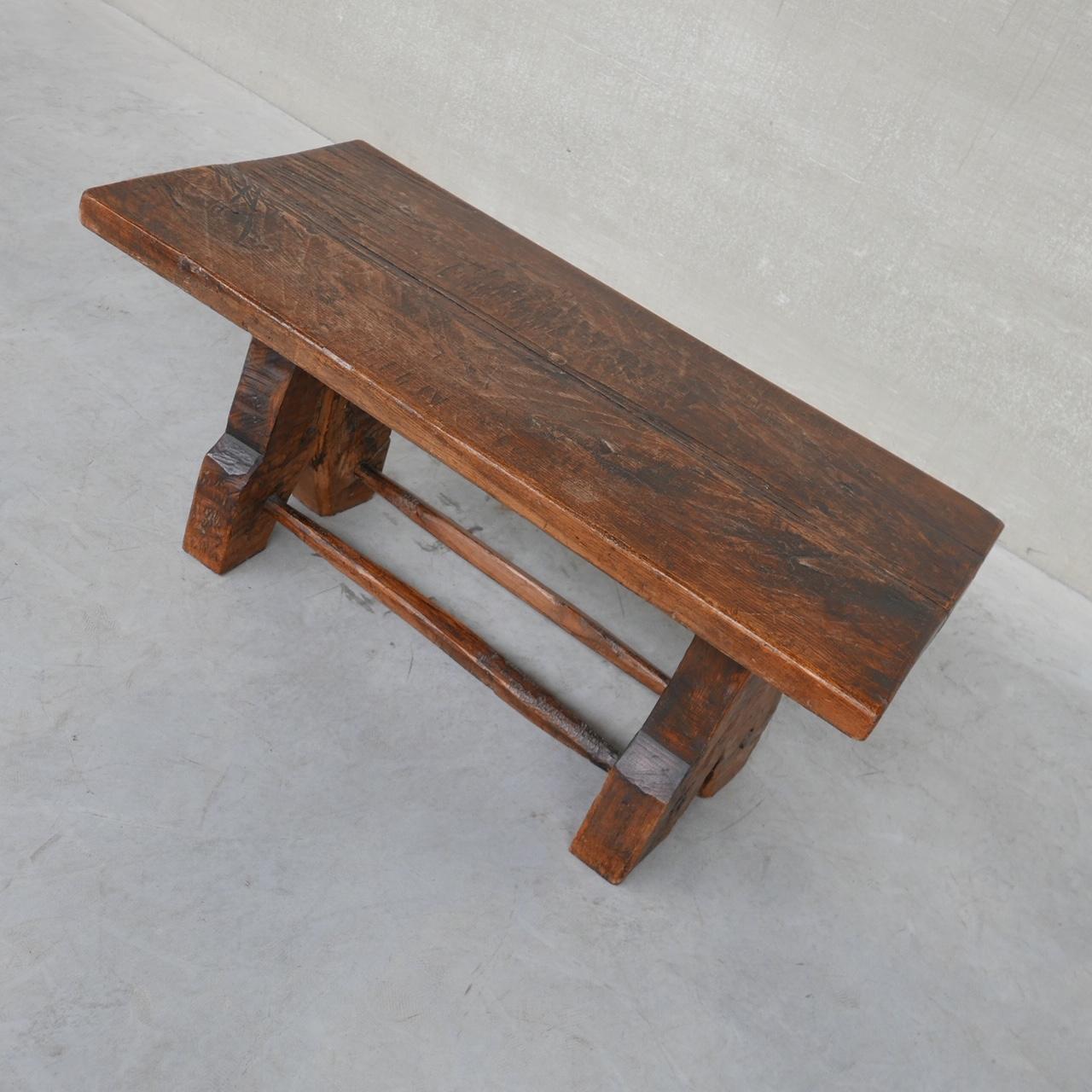 Wood Brutalist Oak Mid-Century Belgium Coffee Table For Sale