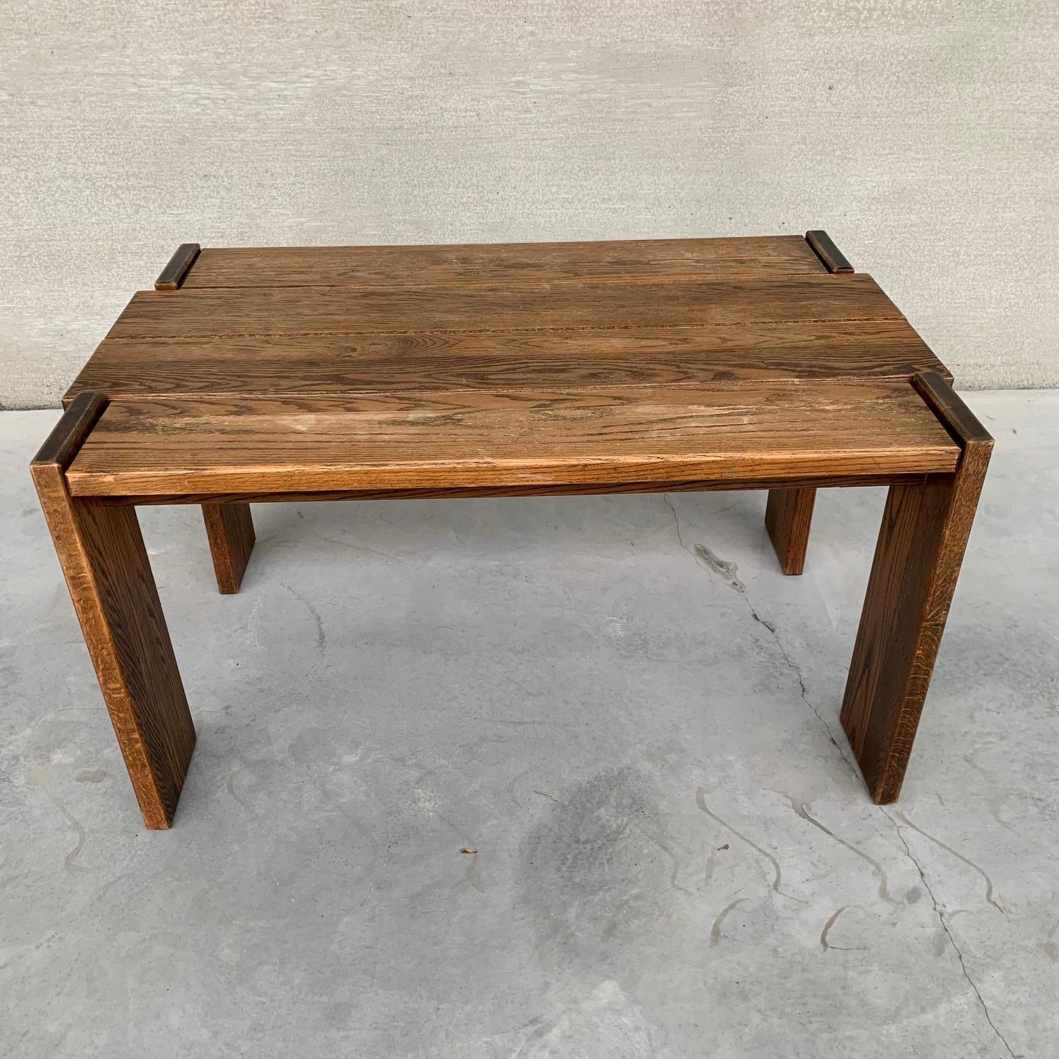 Brutalist Oak Mid-Century Belgium Dining Table In Good Condition For Sale In London, GB