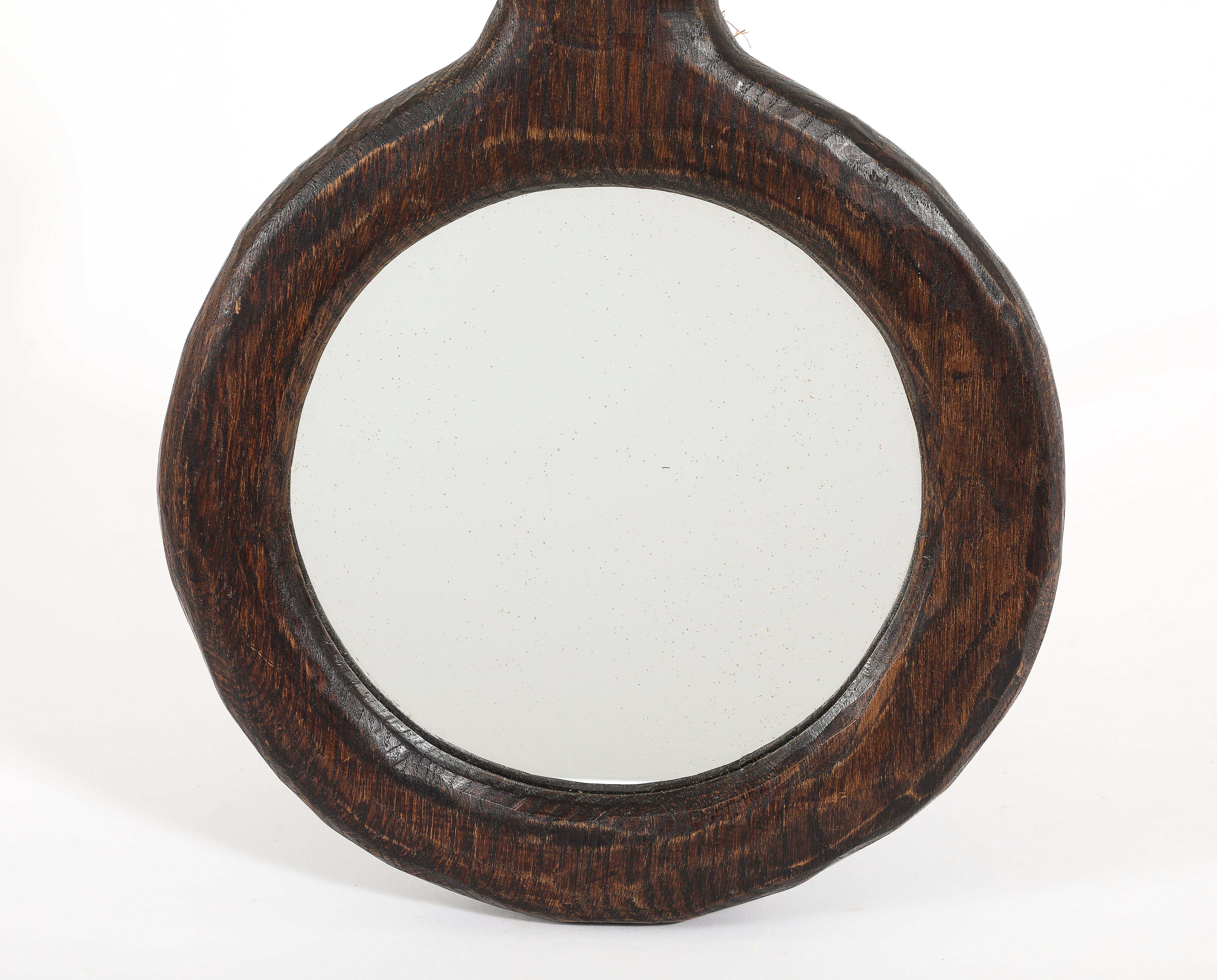 Brutalist Oak Mirror, France 1950's For Sale 5