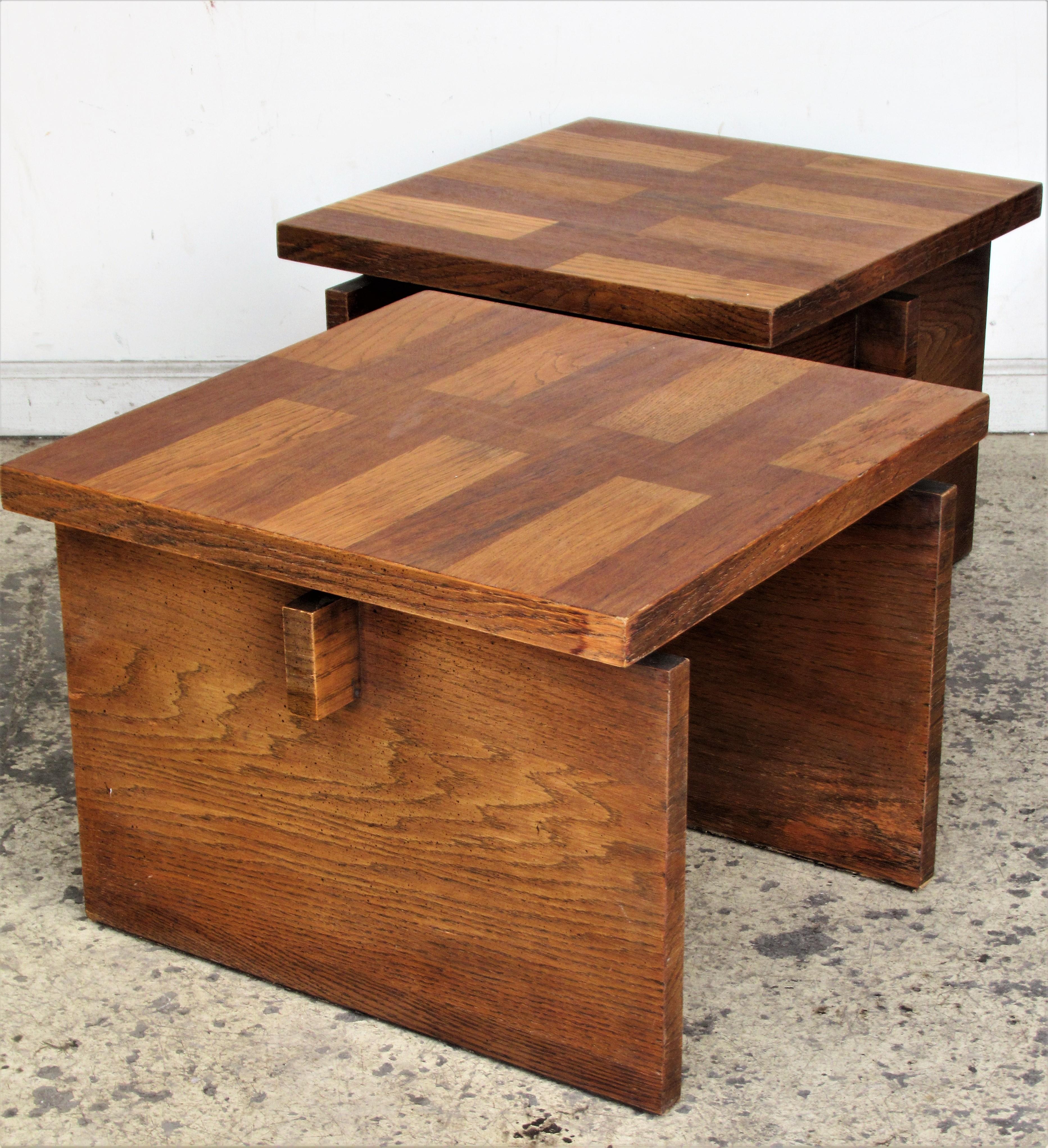  Oak Parquet Design End Tables by Lane Furniture 7