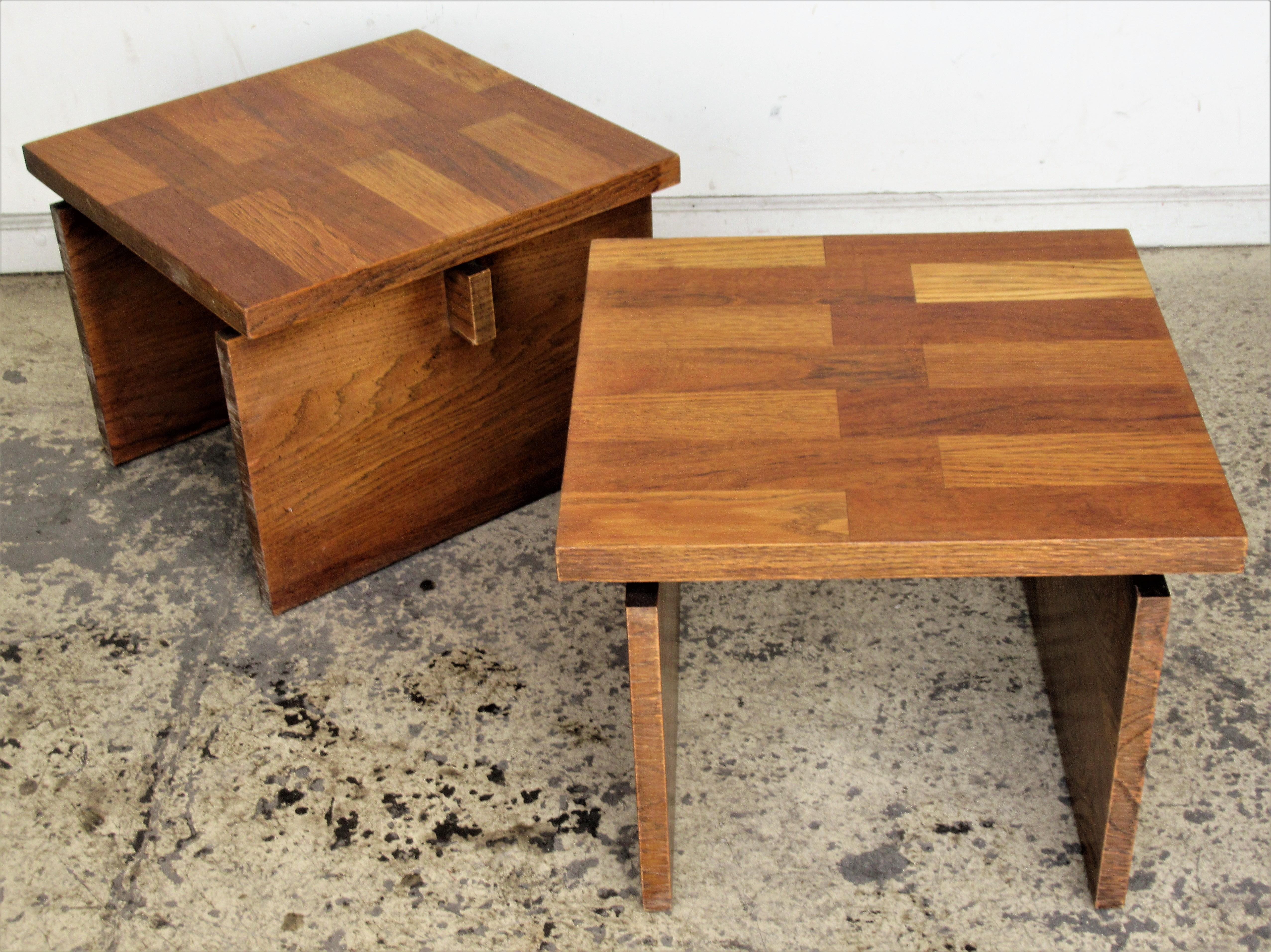 American  Oak Parquet Design End Tables by Lane Furniture