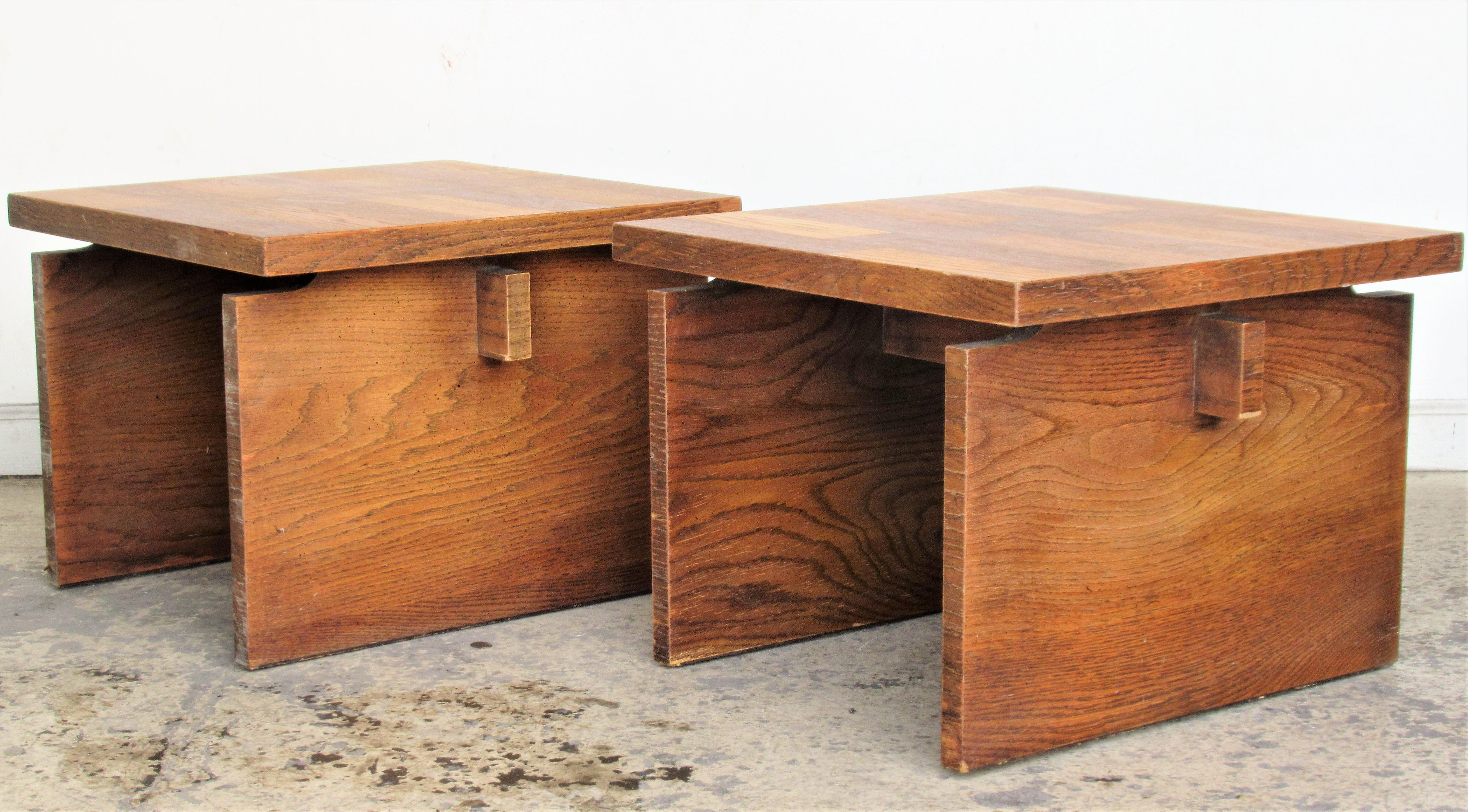 Veneer  Oak Parquet Design End Tables by Lane Furniture