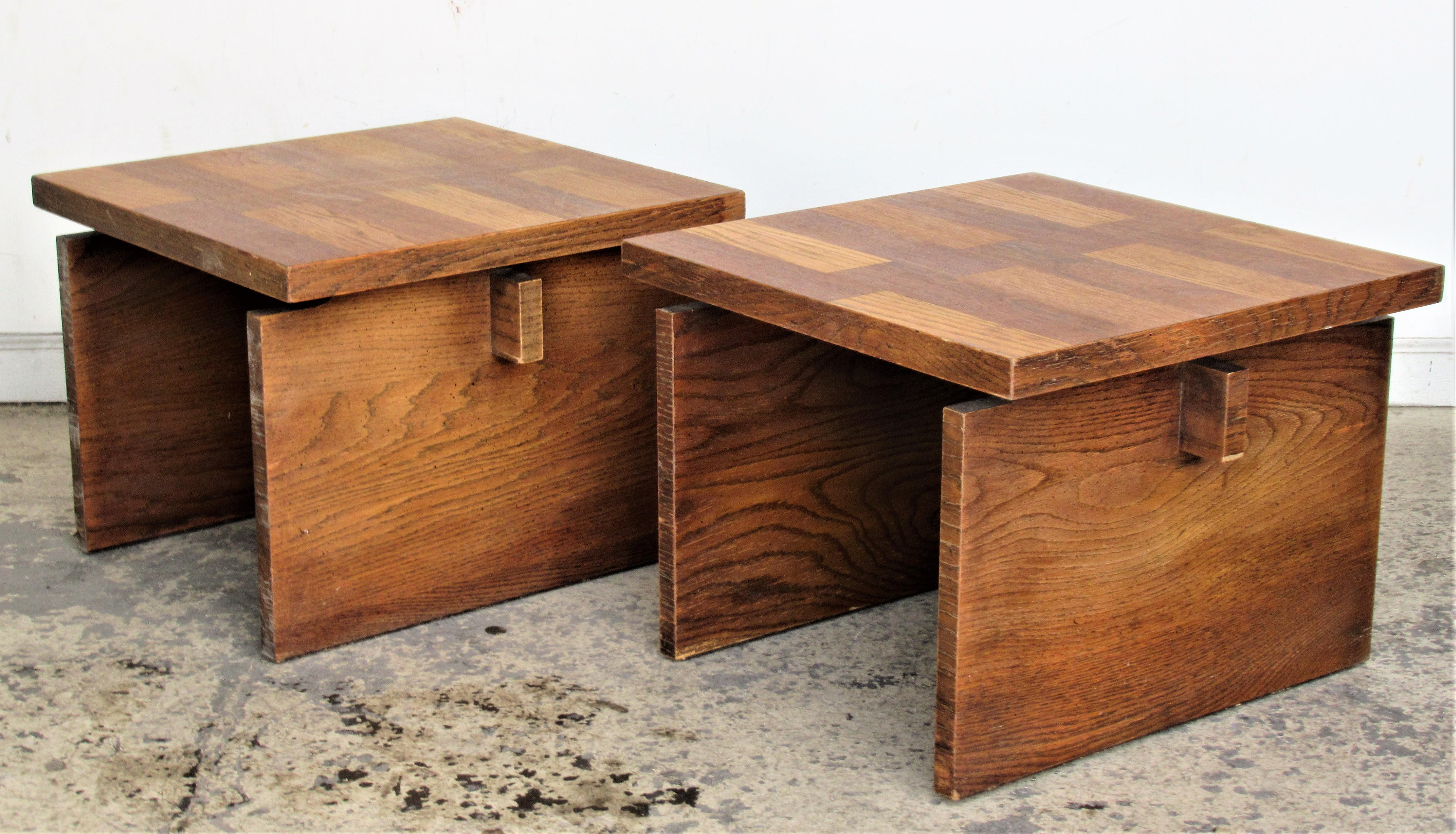  Oak Parquet Design End Tables by Lane Furniture In Good Condition In Rochester, NY