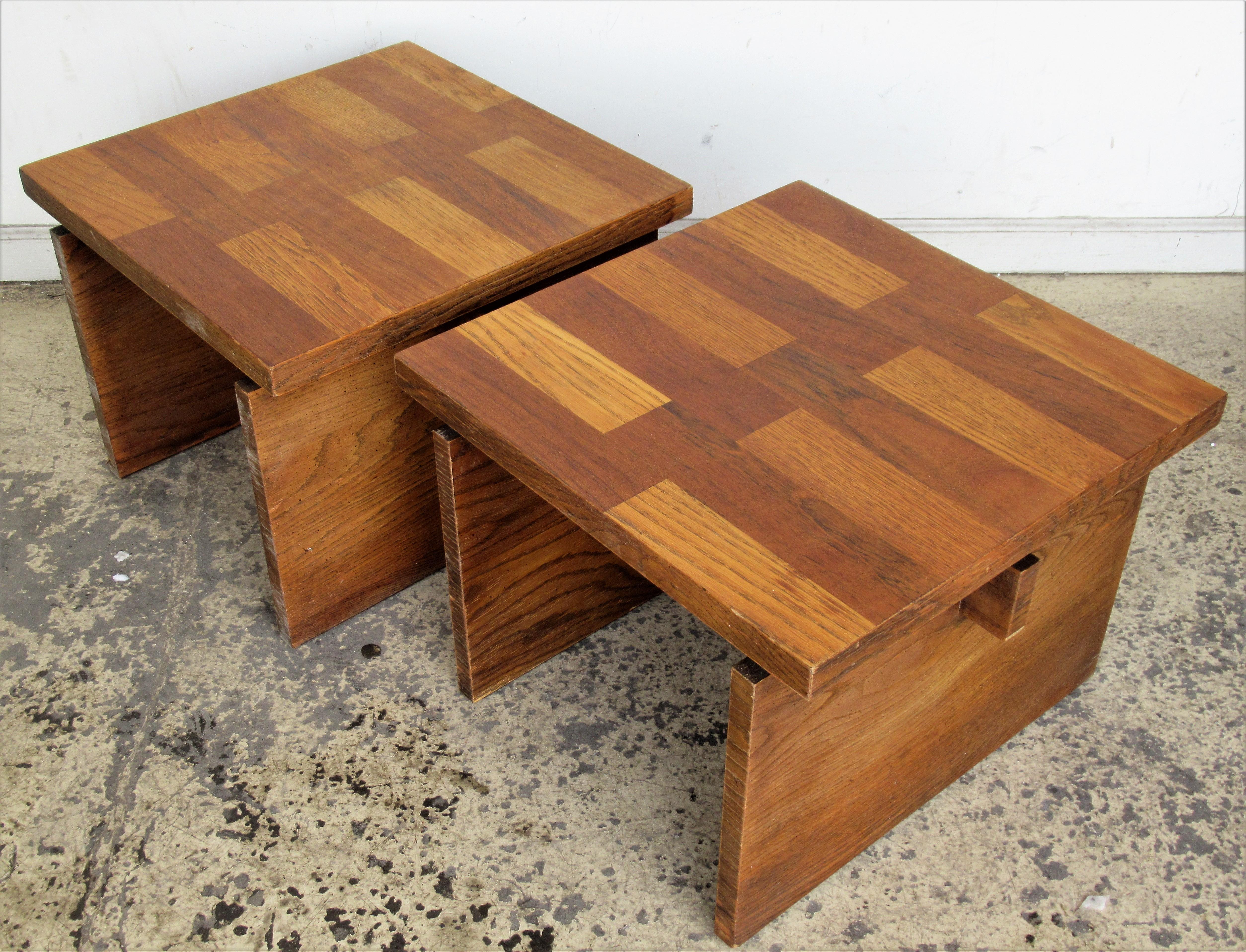 Late 20th Century  Oak Parquet Design End Tables by Lane Furniture