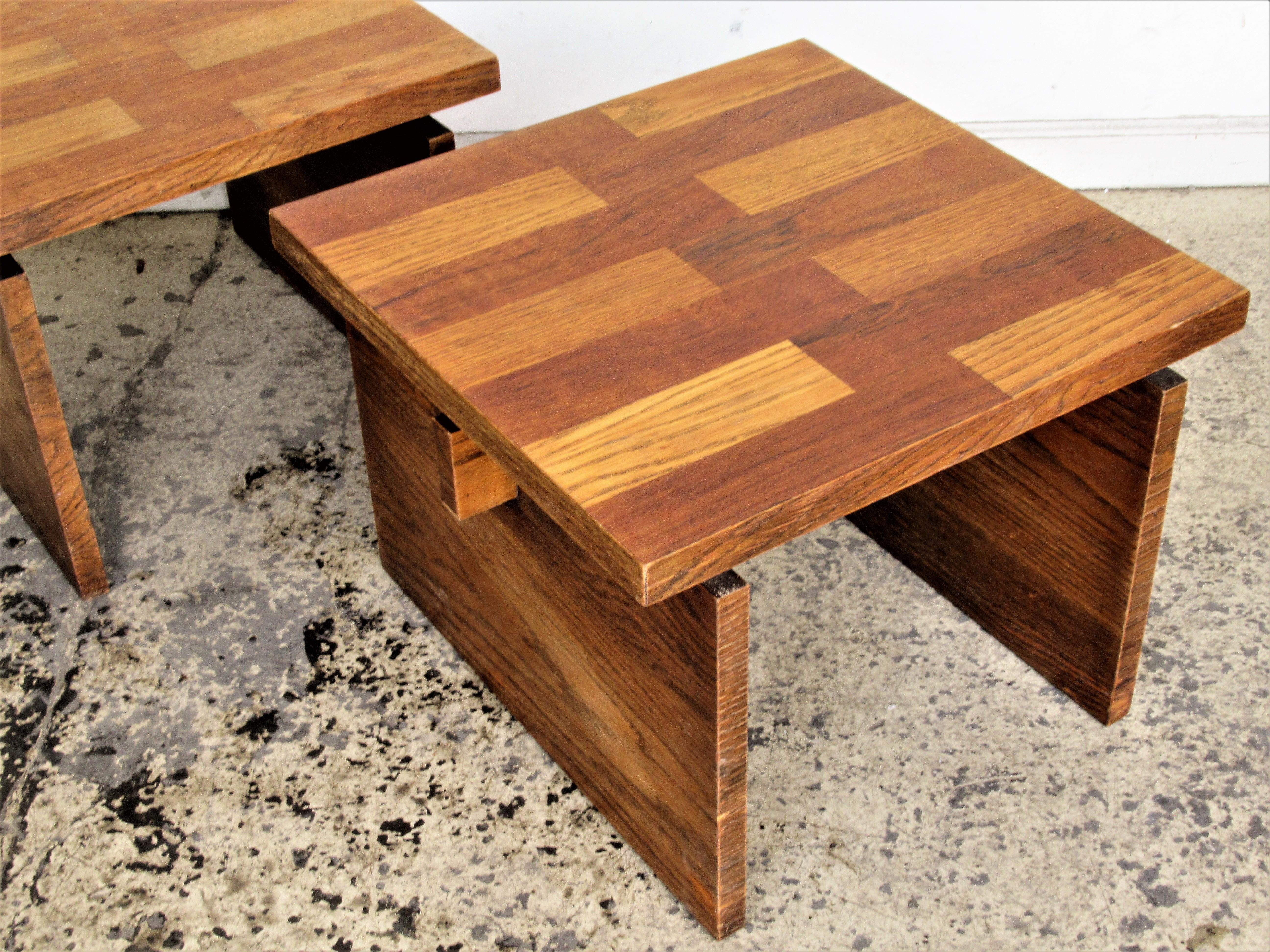  Oak Parquet Design End Tables by Lane Furniture 1