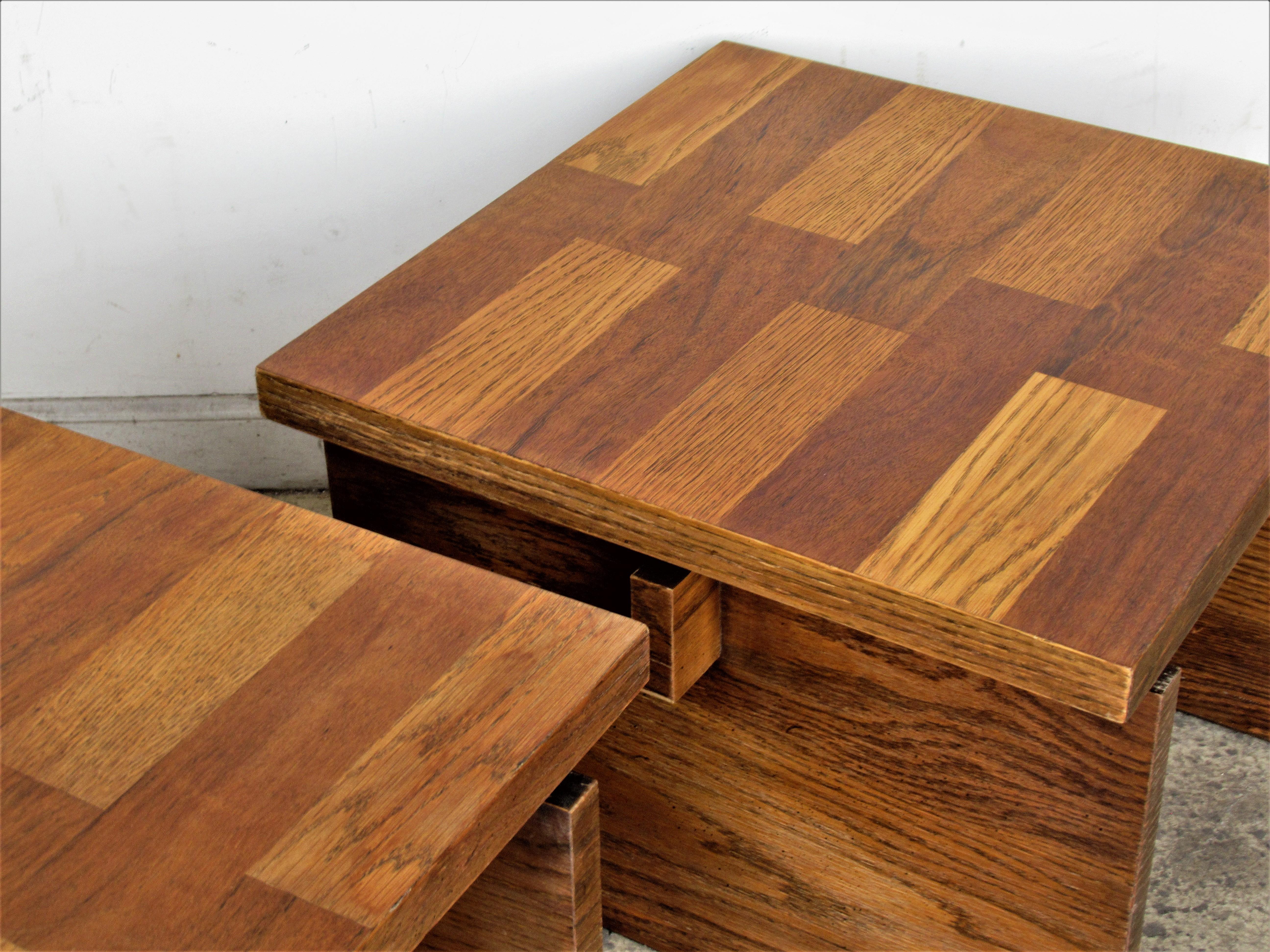  Oak Parquet Design End Tables by Lane Furniture 2