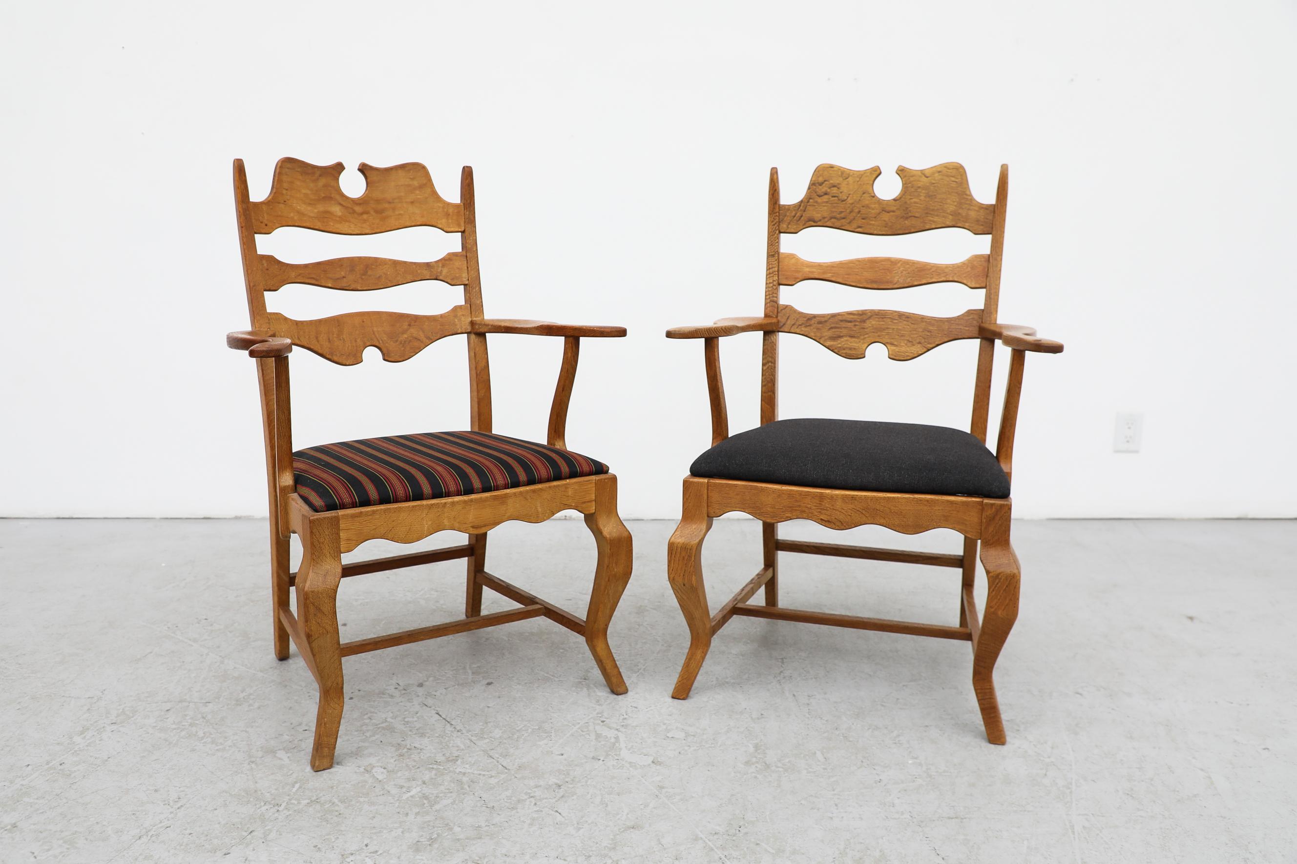 2 Different Brutalist Oak Razorback Arm Chairs Attributed to Henning Kjaernulf For Sale 3