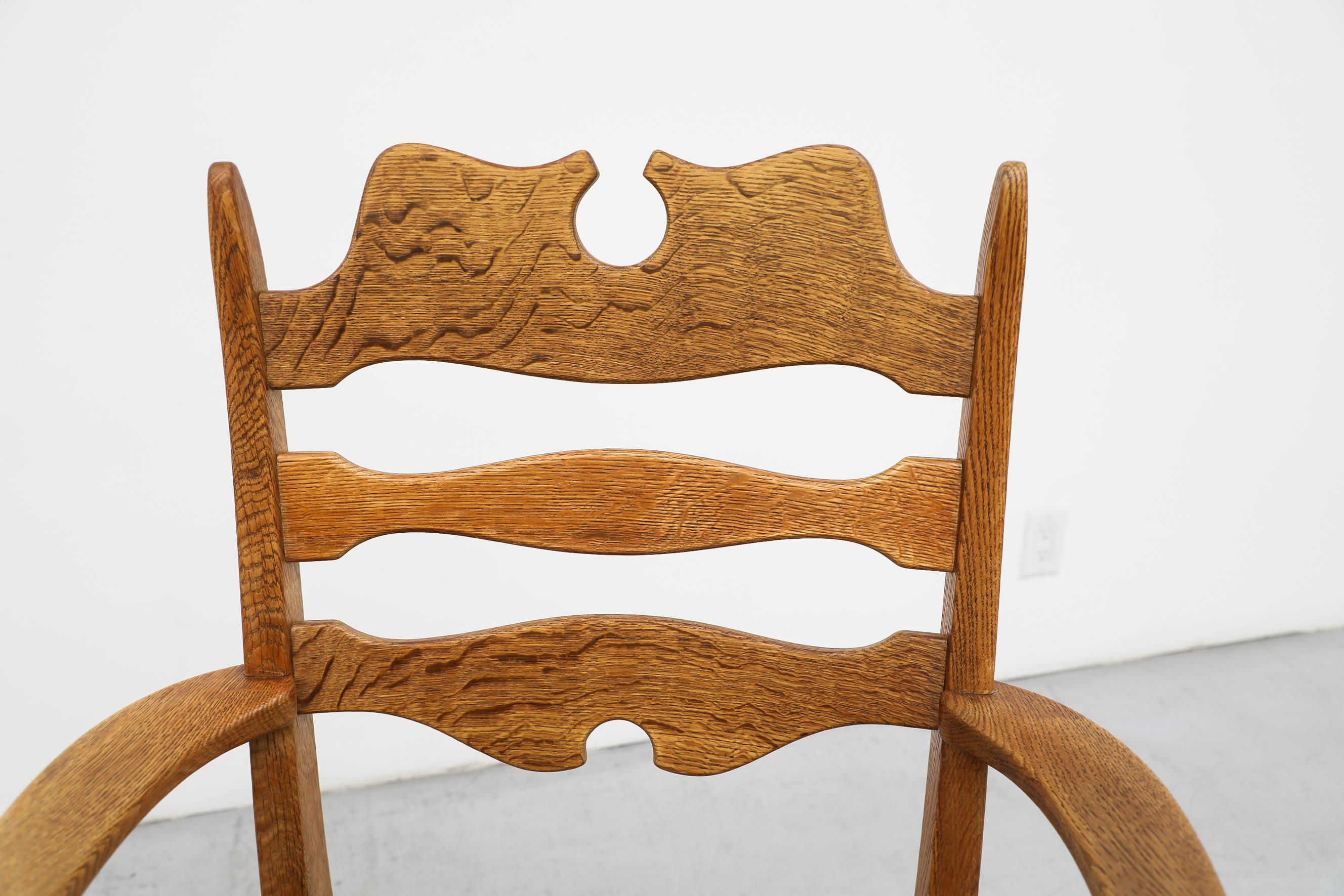 2 Different Brutalist Oak Razorback Arm Chairs Attributed to Henning Kjaernulf For Sale 4