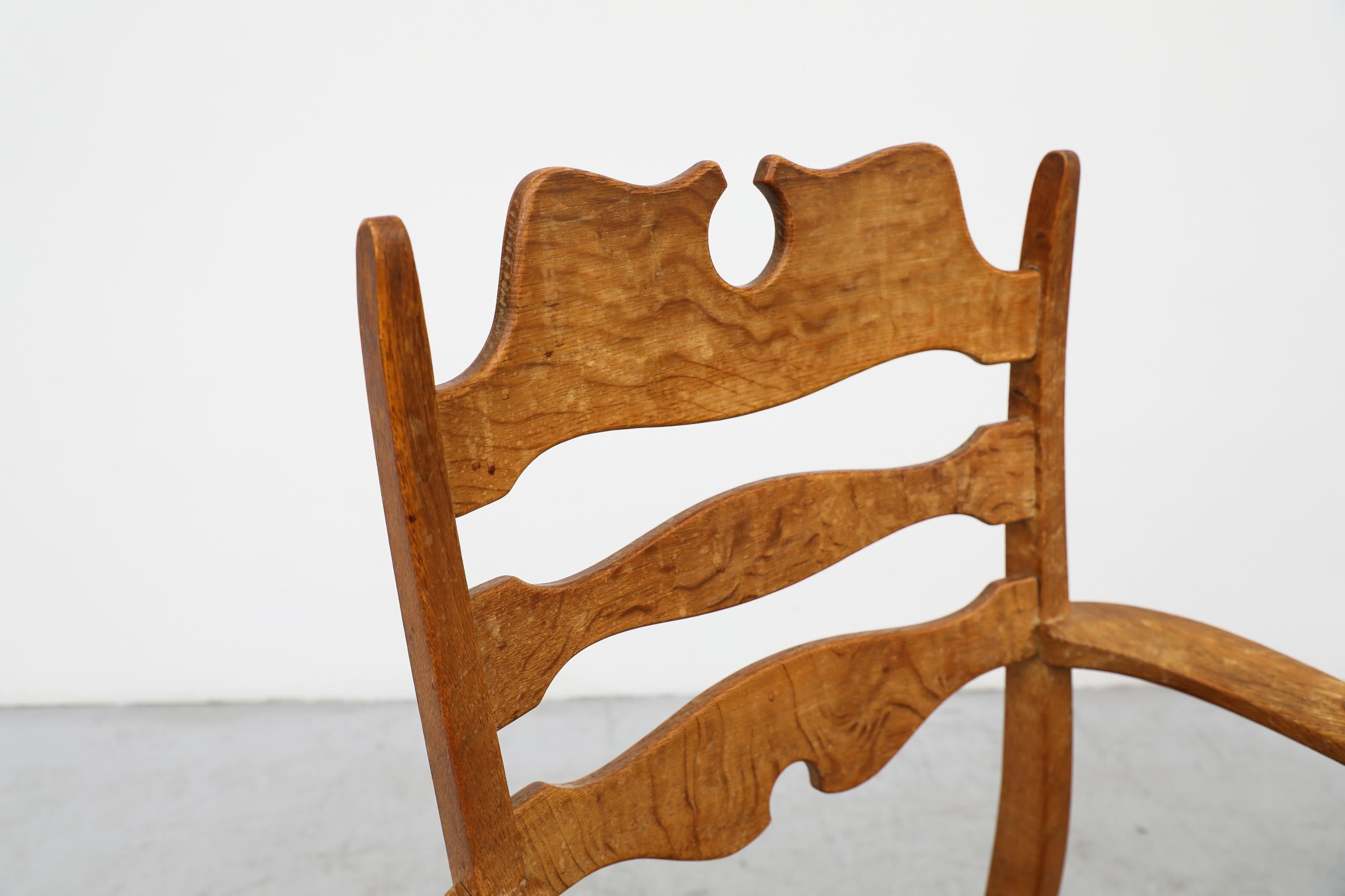 2 Different Brutalist Oak Razorback Arm Chairs Attributed to Henning Kjaernulf For Sale 5