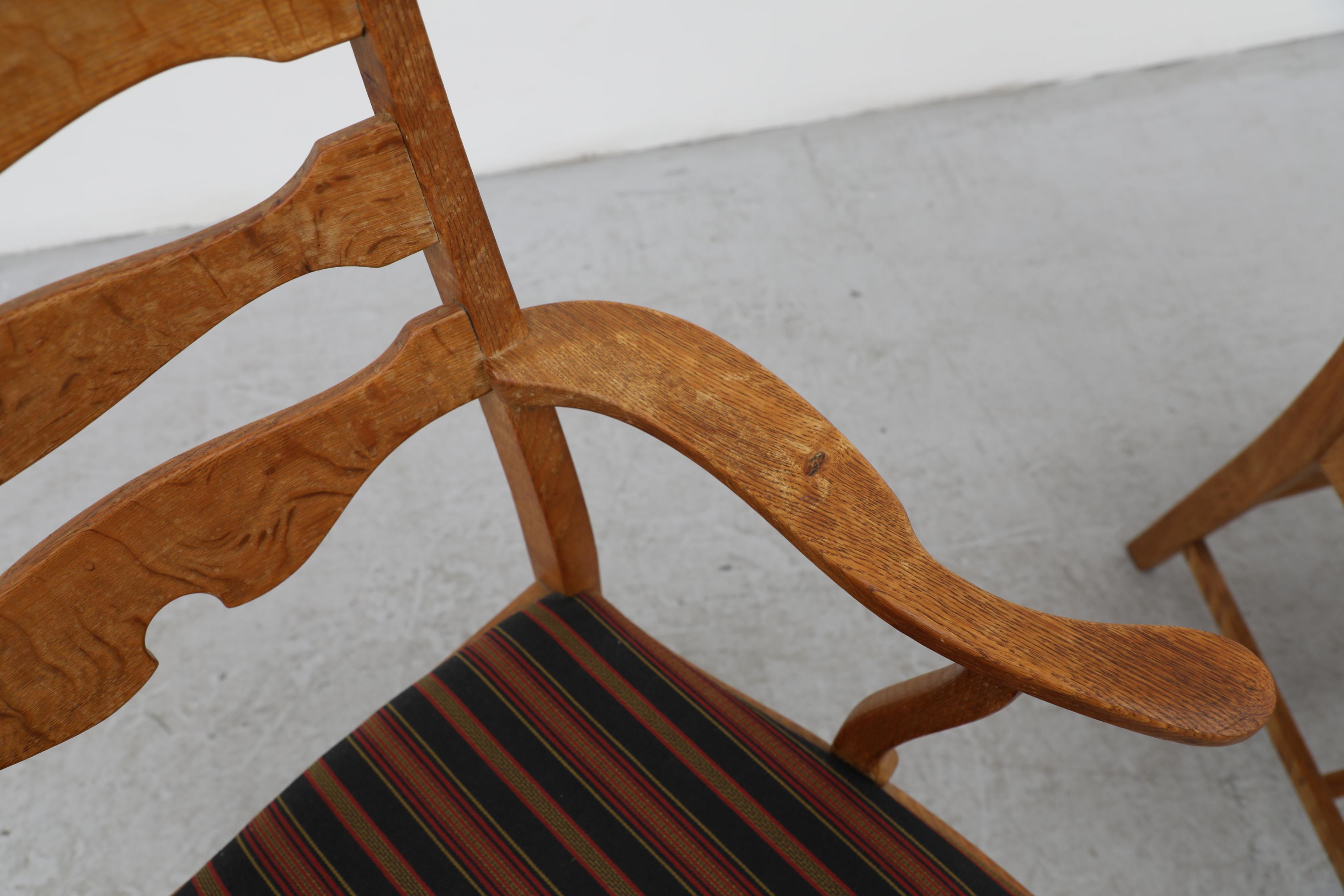 2 Different Brutalist Oak Razorback Arm Chairs Attributed to Henning Kjaernulf For Sale 10