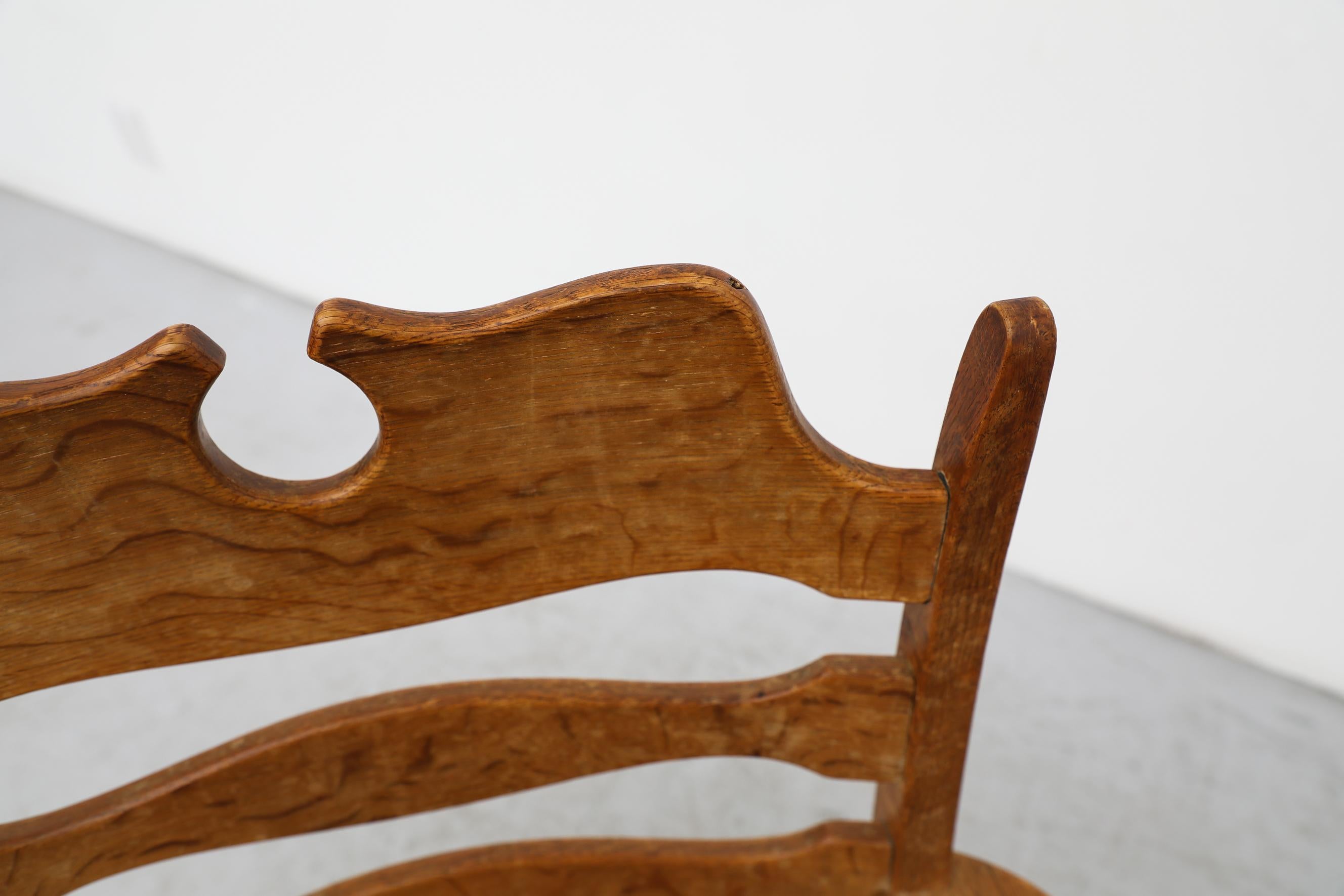 2 Different Brutalist Oak Razorback Arm Chairs Attributed to Henning Kjaernulf For Sale 11