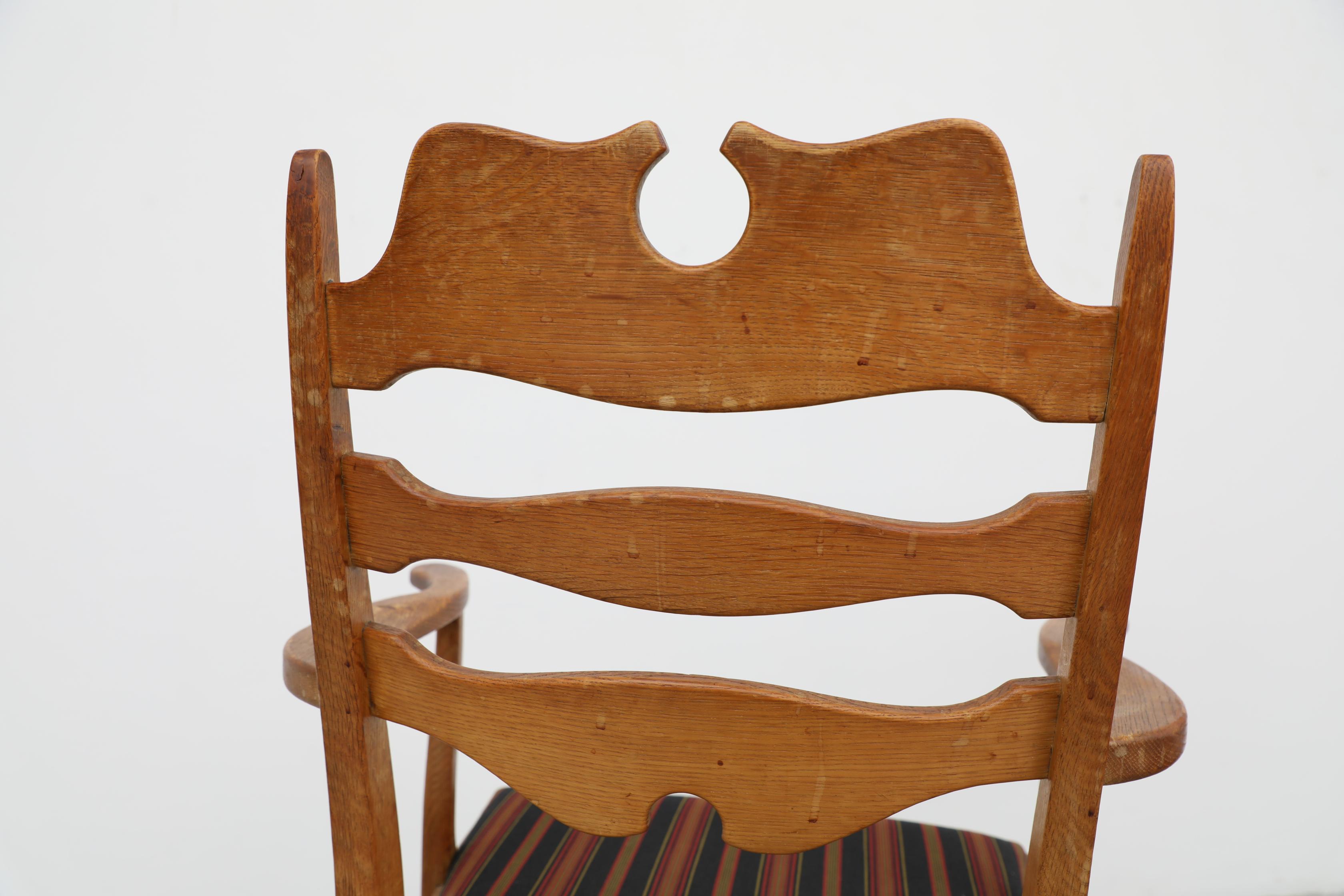 2 Different Brutalist Oak Razorback Arm Chairs Attributed to Henning Kjaernulf For Sale 12