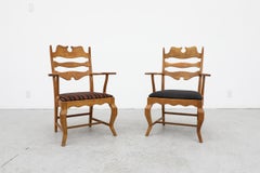 Brutalist Oak Razorback Arm Chairs Attributed to Henning Kjaernulf