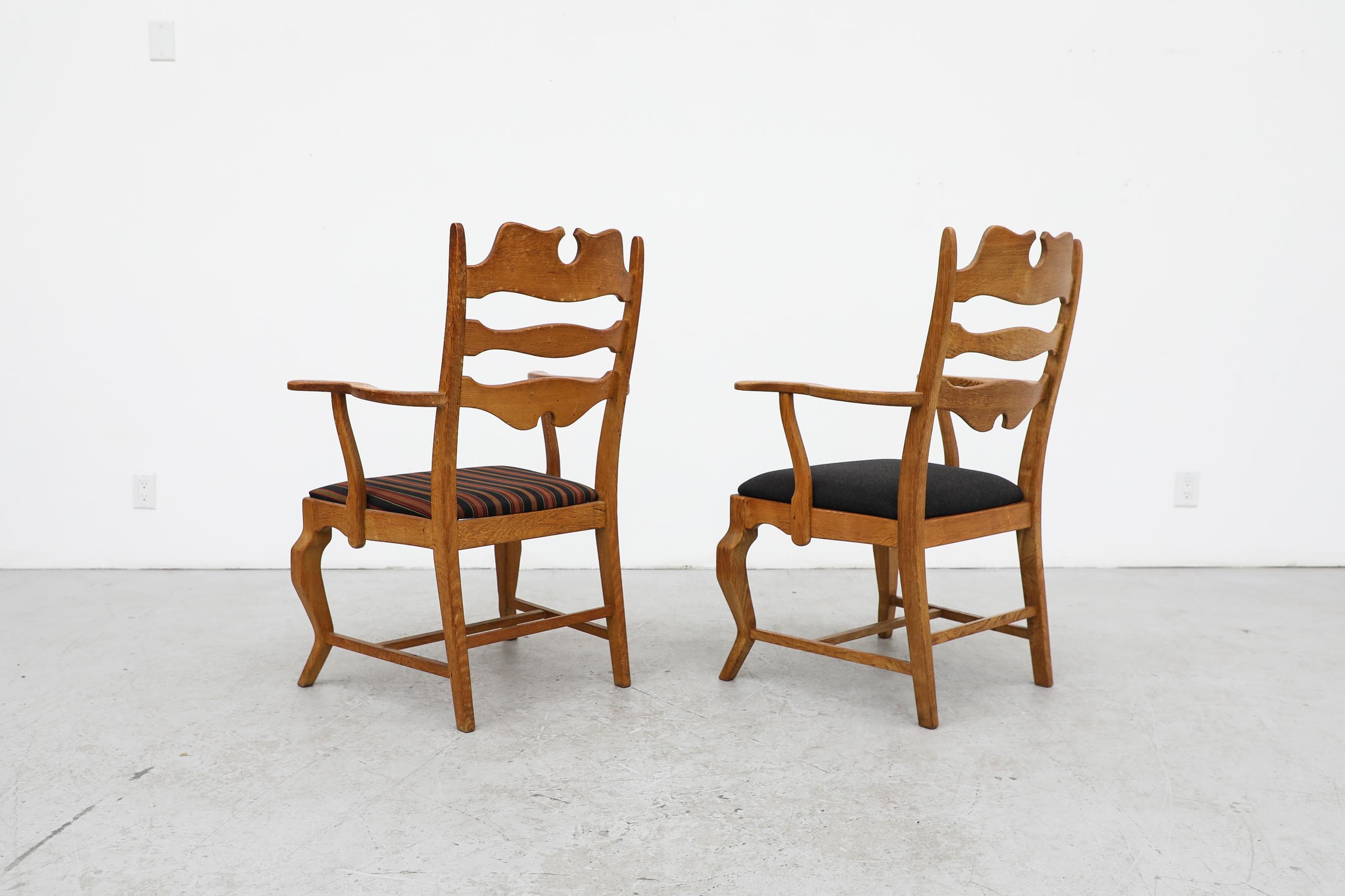 Danish 2 Different Brutalist Oak Razorback Arm Chairs Attributed to Henning Kjaernulf For Sale