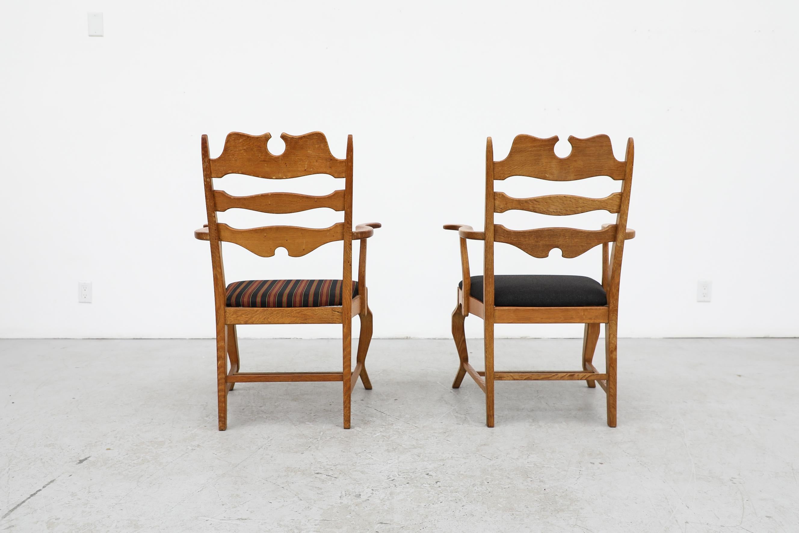 2 Different Brutalist Oak Razorback Arm Chairs Attributed to Henning Kjaernulf In Good Condition For Sale In Los Angeles, CA