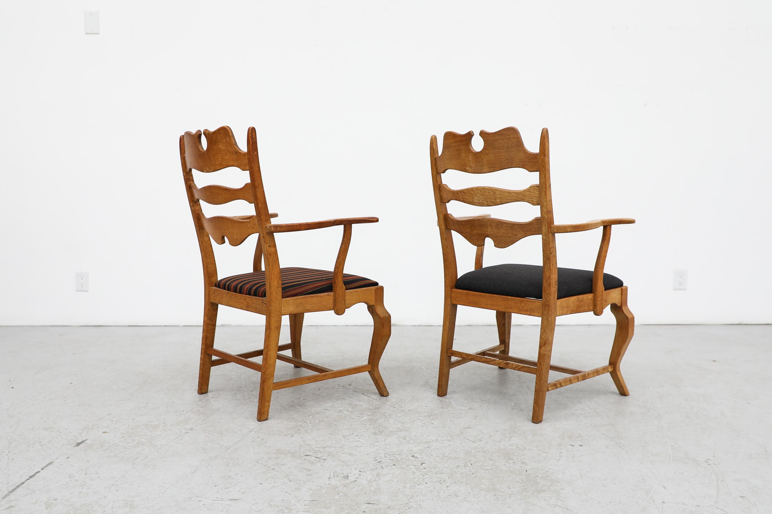 Mid-20th Century 2 Different Brutalist Oak Razorback Arm Chairs Attributed to Henning Kjaernulf For Sale