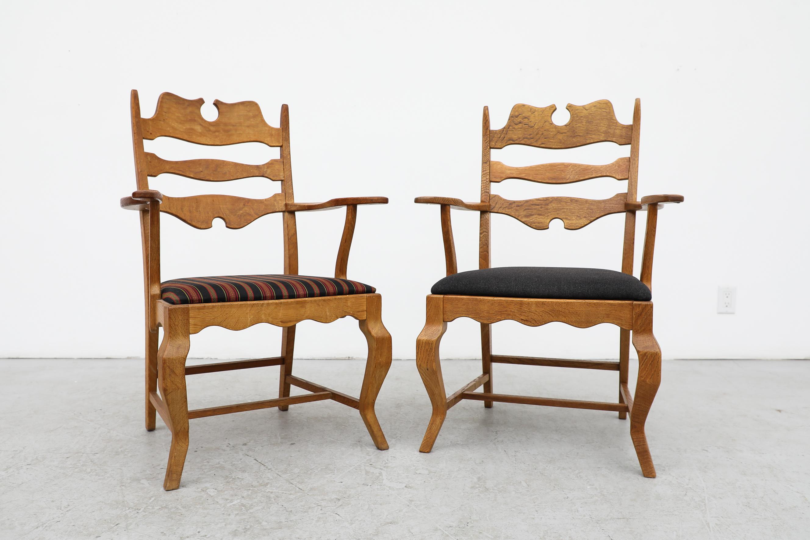 2 Different Brutalist Oak Razorback Arm Chairs Attributed to Henning Kjaernulf For Sale 2