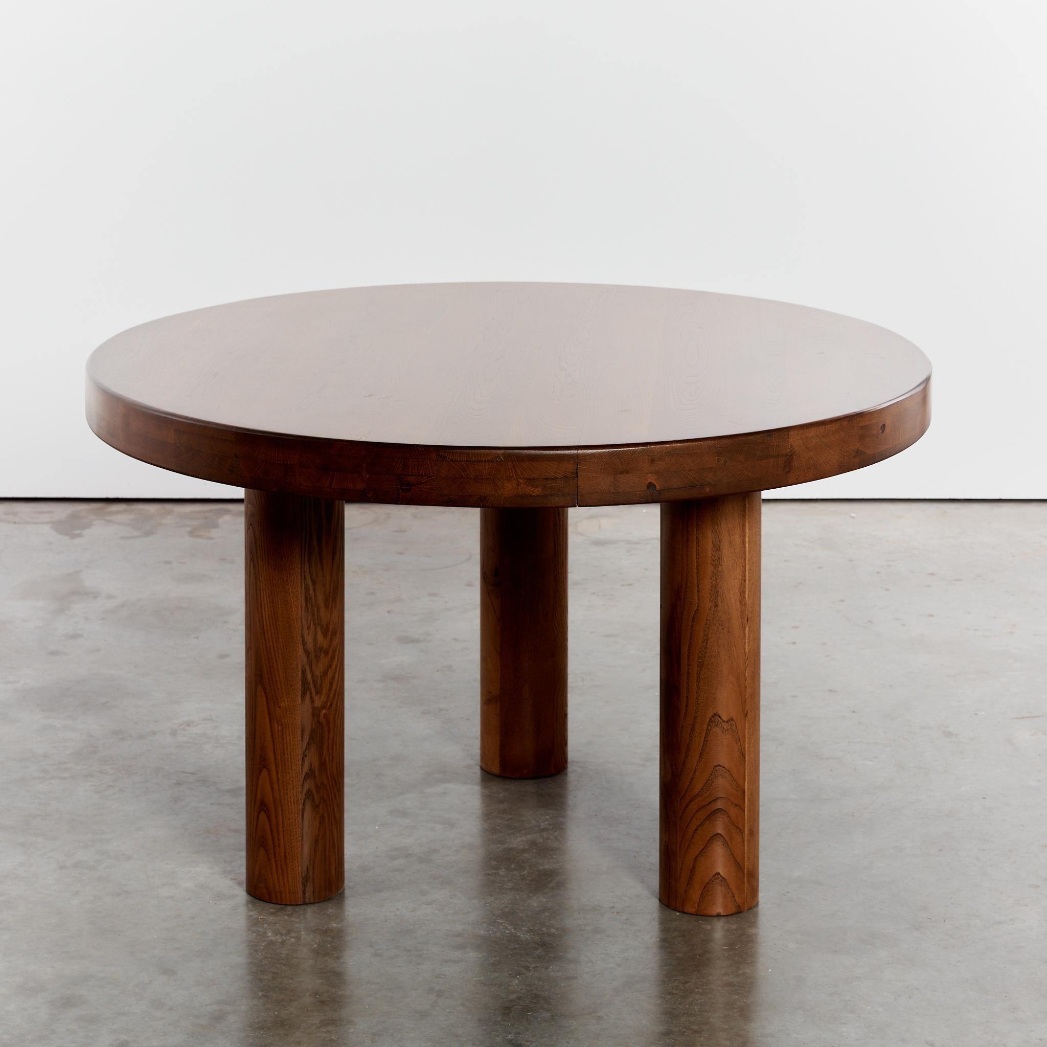 Brutalist Oak round dining table tripod column legs, seats 4-6 6