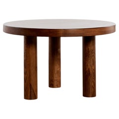 Brutalist Oak round dining table tripod column legs, seats 4-6