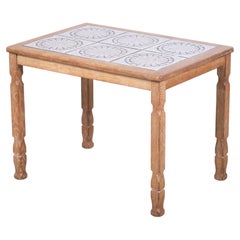 Brutalist Oak Side Table with Tiles, Denmark, 1960s