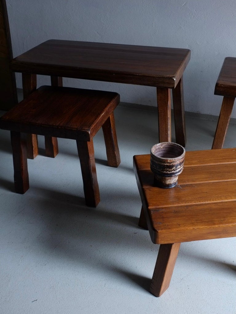 Brutalist Oak Side Tables or Benches, Set of 3, 1970s For Sale at 1stDibs