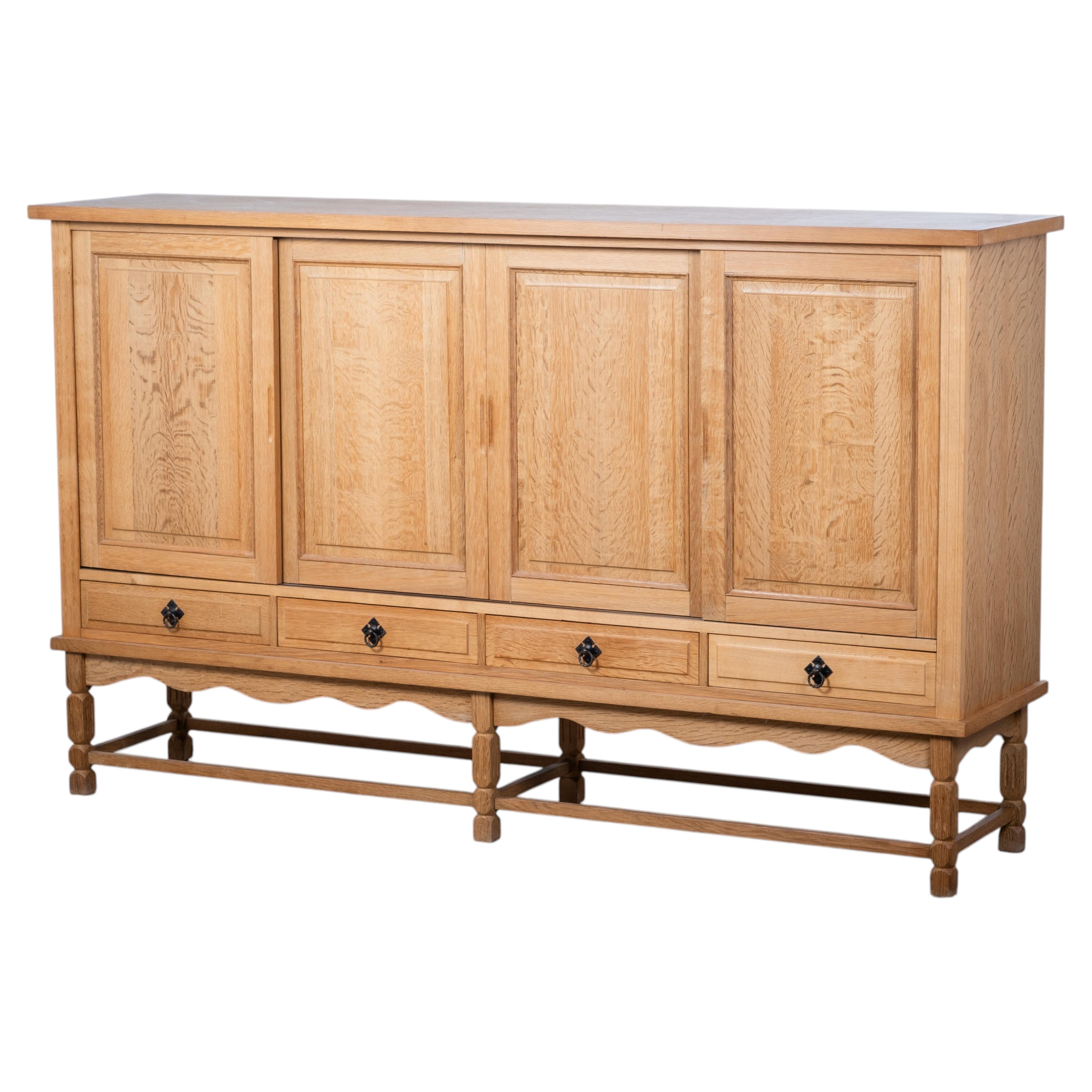 Brutalist Oak Sideboard Attributed to Henning Kjærnulf, Denmark, 1960s