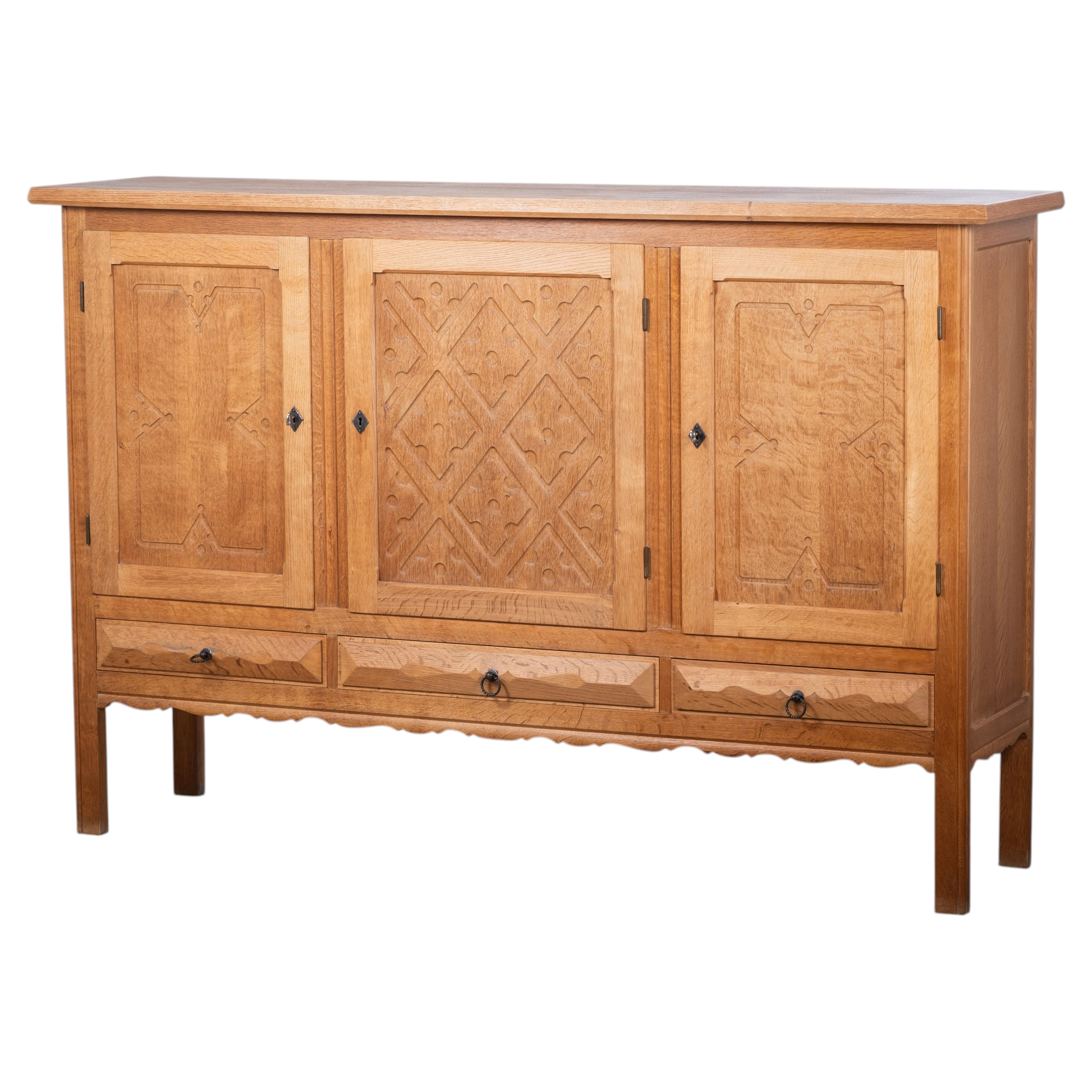 Brutalist Oak Sideboard Attributed to Henning Kjærnulf, Denmark, 1960s