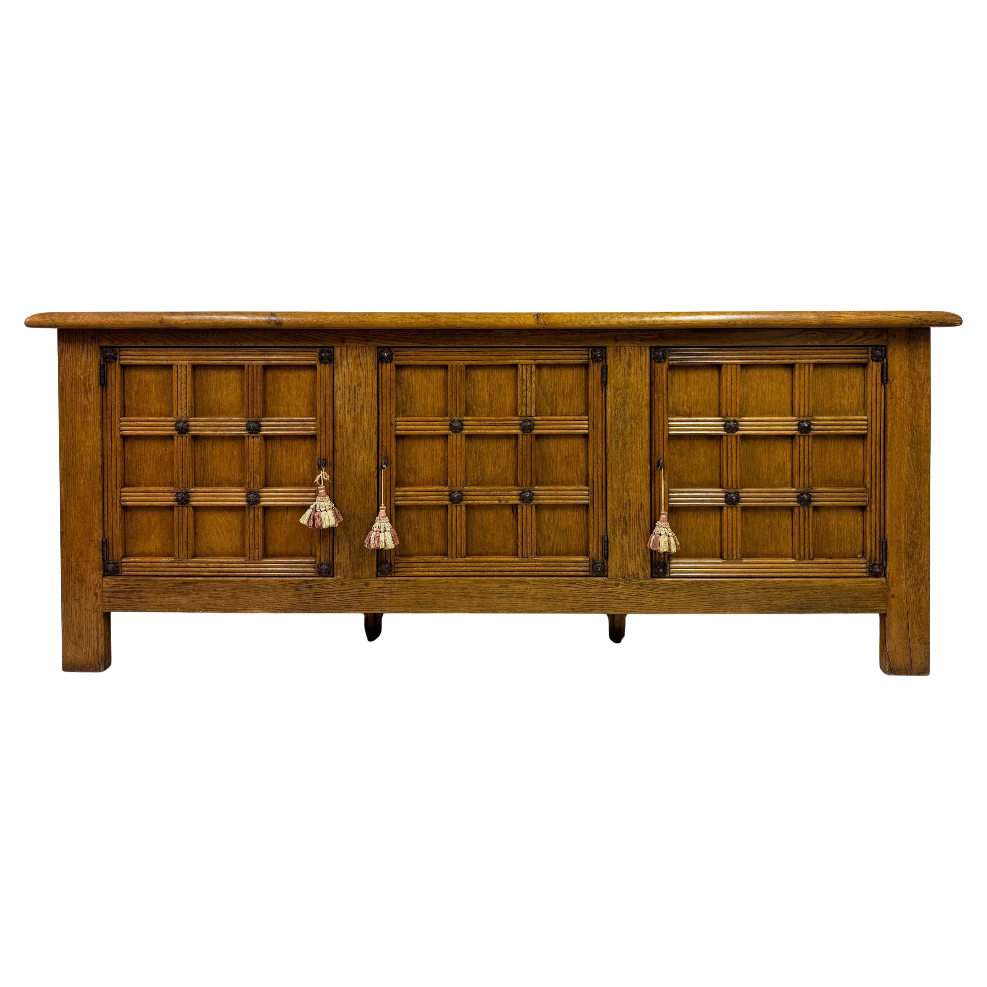 Brutalist Oak Sideboard with Lattice Front Spanish Style For Sale