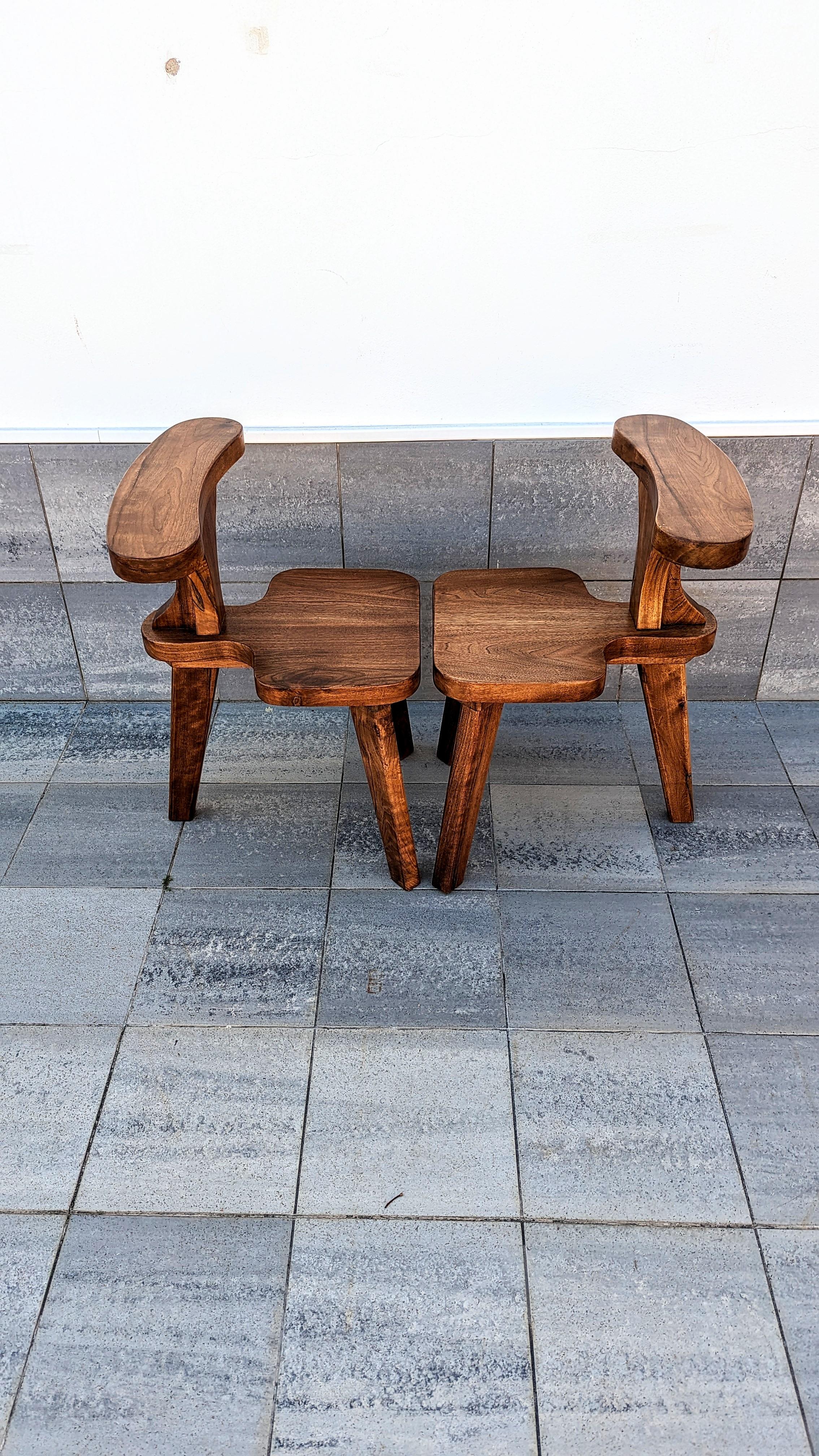Persian Brutalist Oak Smoking Chairs, 1960s For Sale