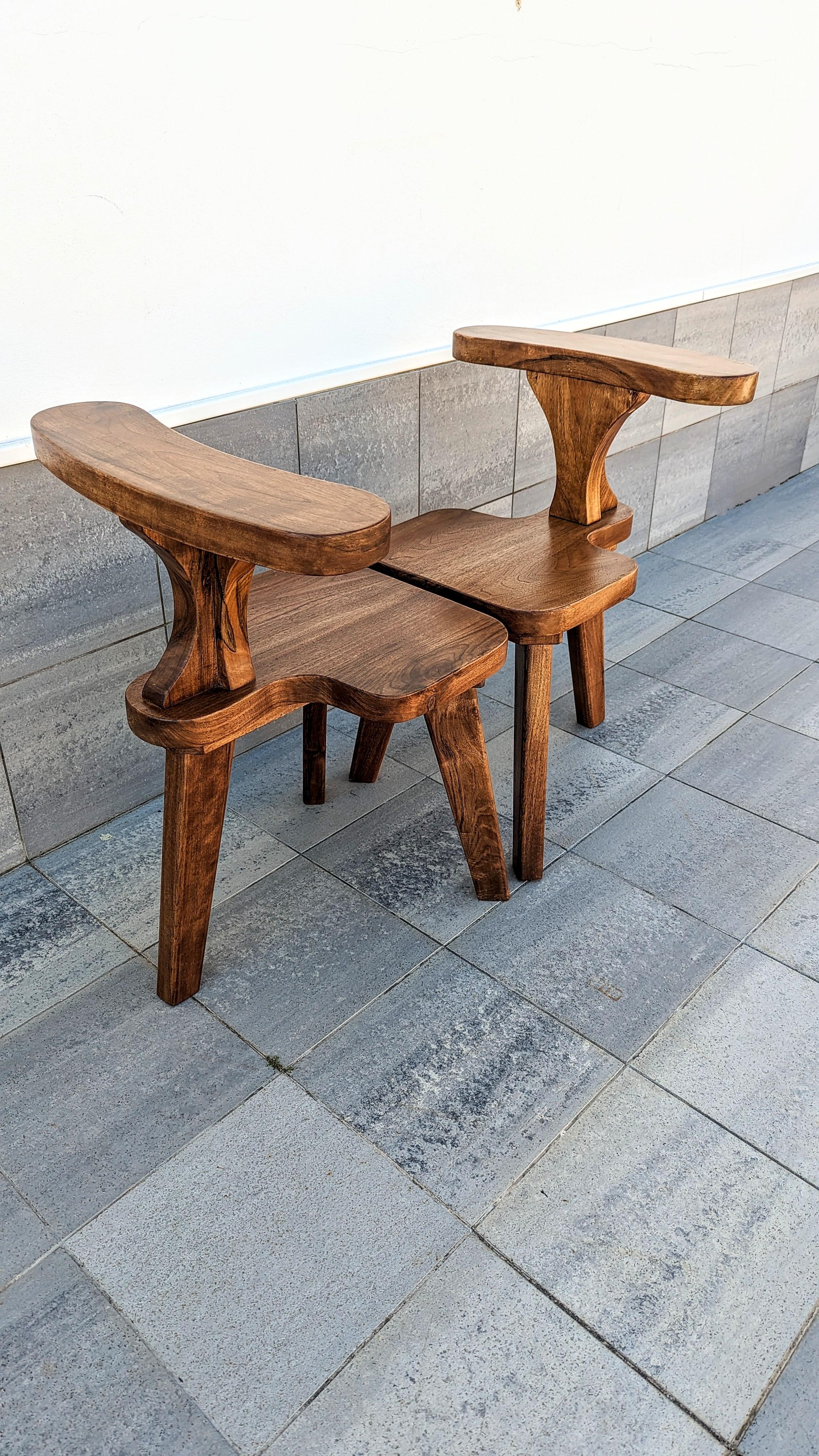 Brutalist Oak Smoking Chairs, 1960s For Sale 1