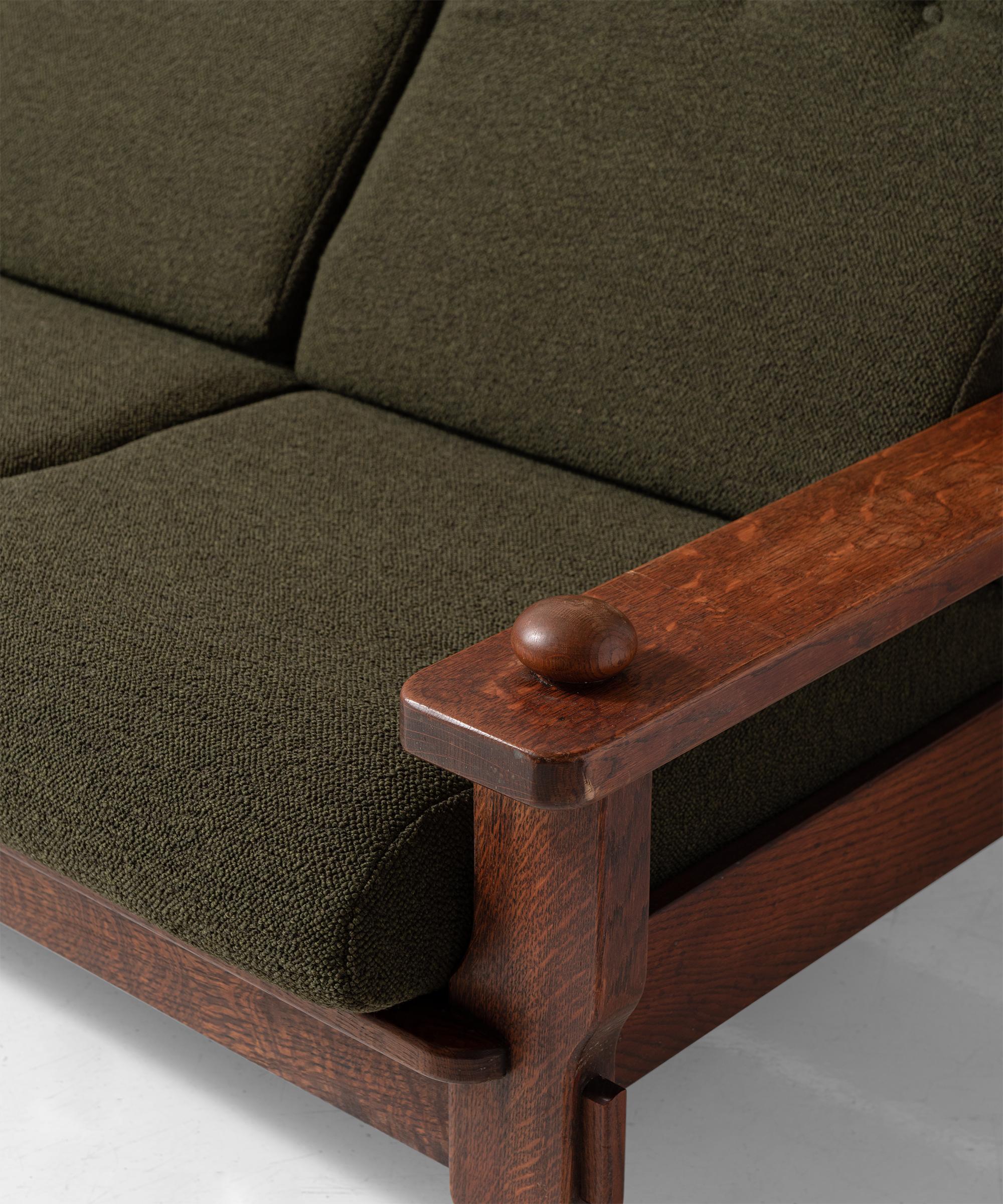 20th Century Brutalist Oak Sofa in Textured Wool Blend from Maharam, France, circa 1950