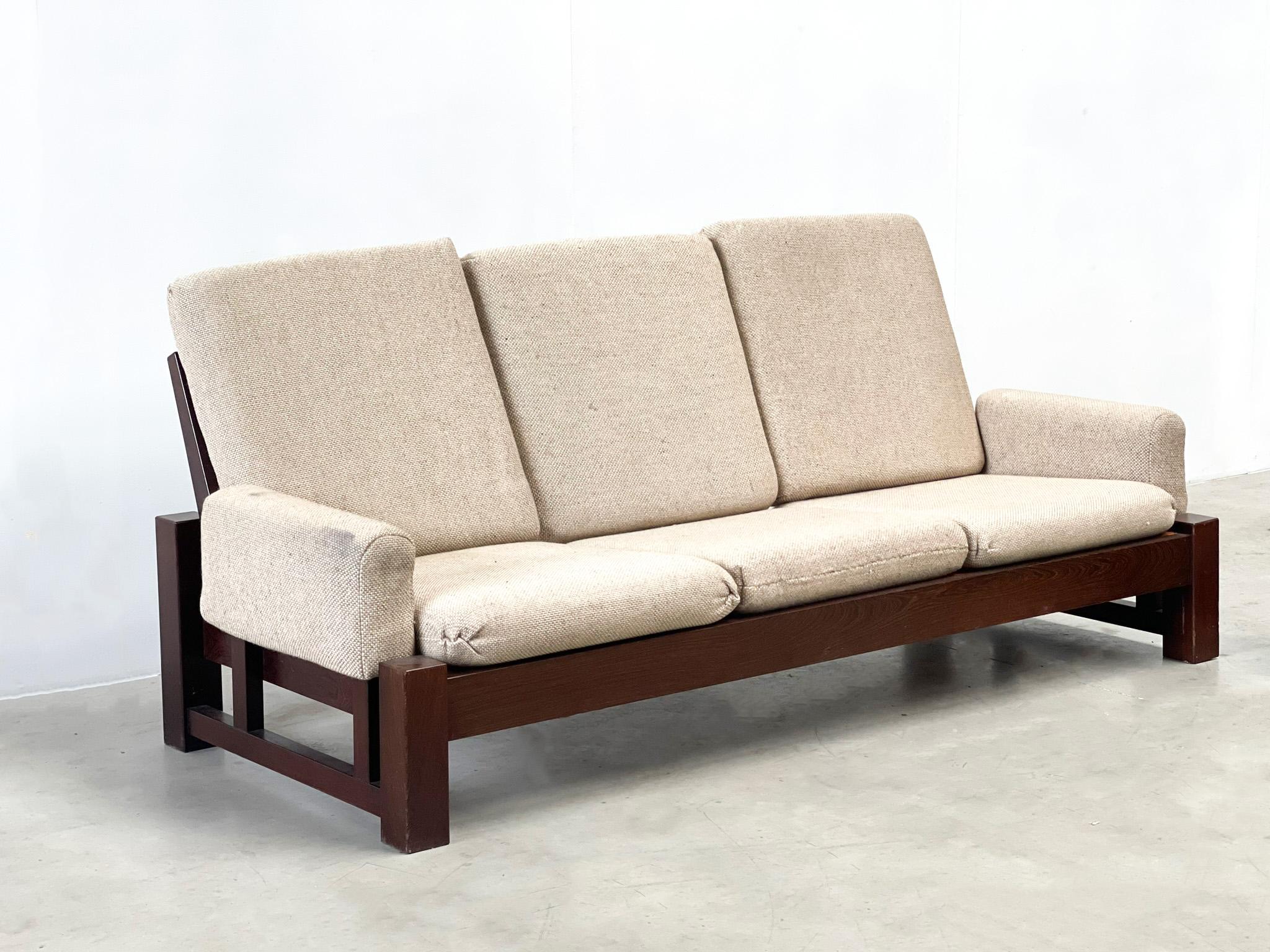 Fabric Brutalist oak sofa set For Sale