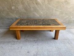 Brutalist Oak & Stone Cocktail Table, Belgium, 1960's