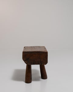 Brutalist Oak Stool in Original Patina, France, 20th Century