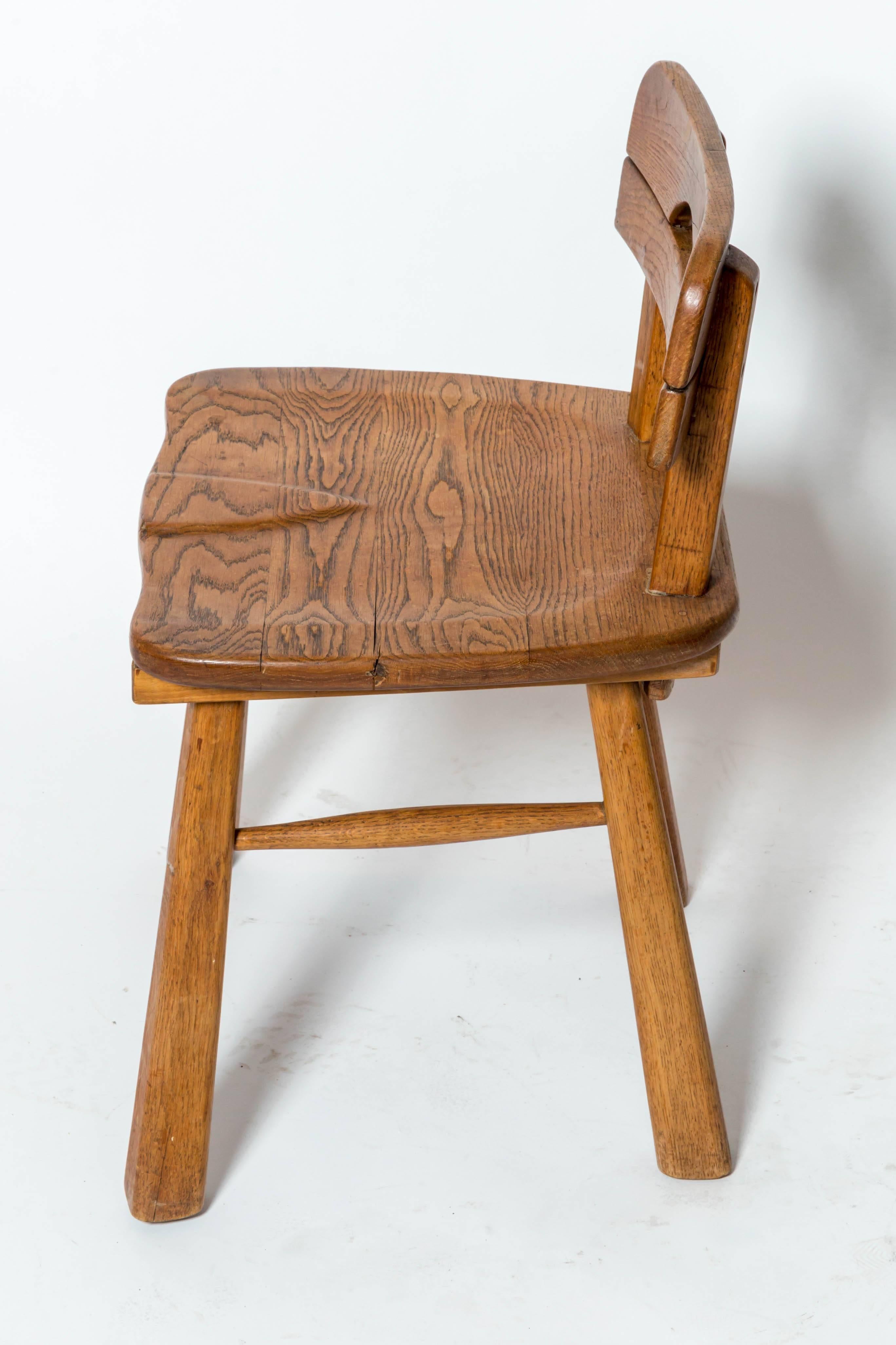 Brutalist Oak Stool with Back by Cercle Jean Touret for Marolles In Excellent Condition In New York City, NY
