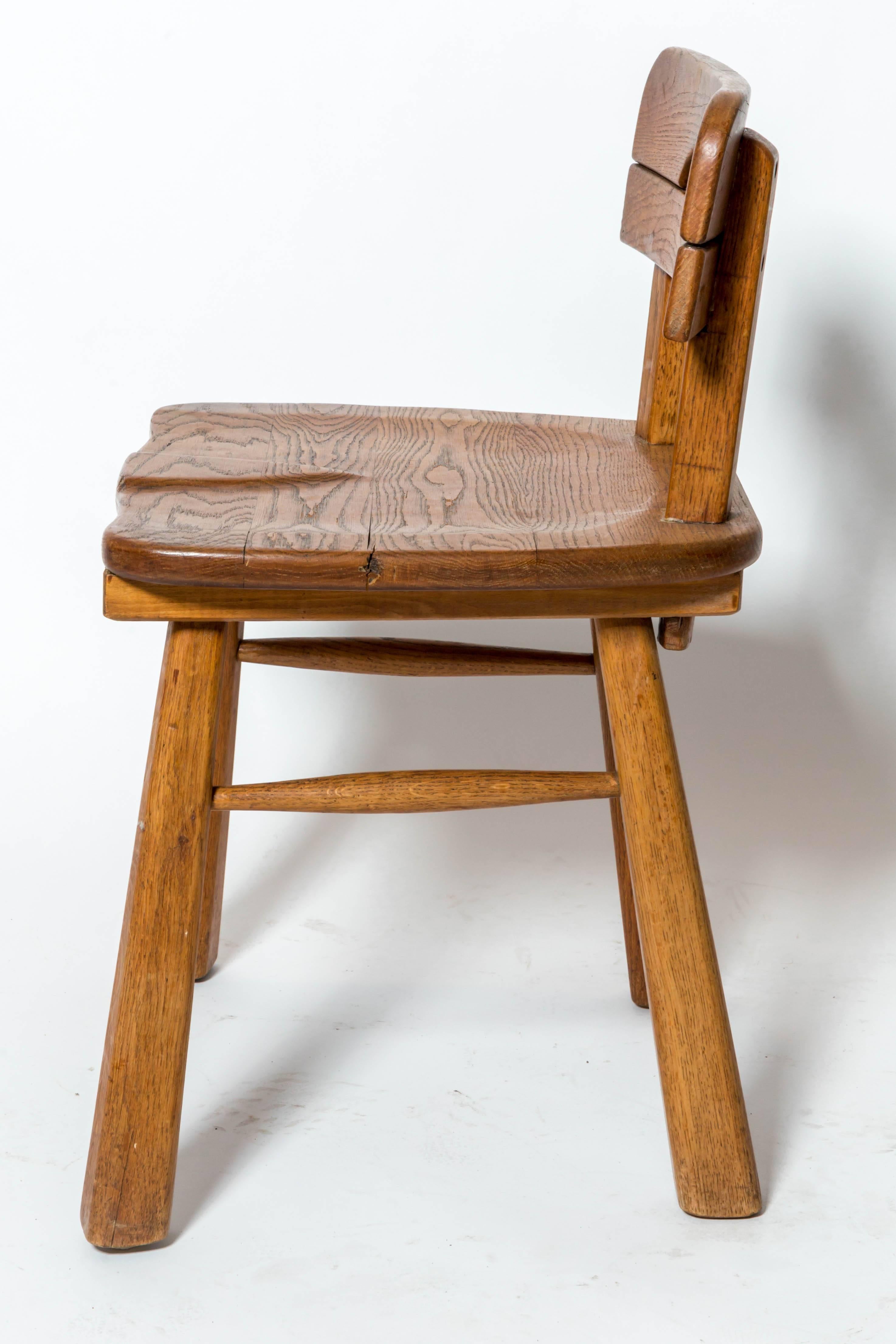 Mid-20th Century Brutalist Oak Stool with Back by Cercle Jean Touret for Marolles