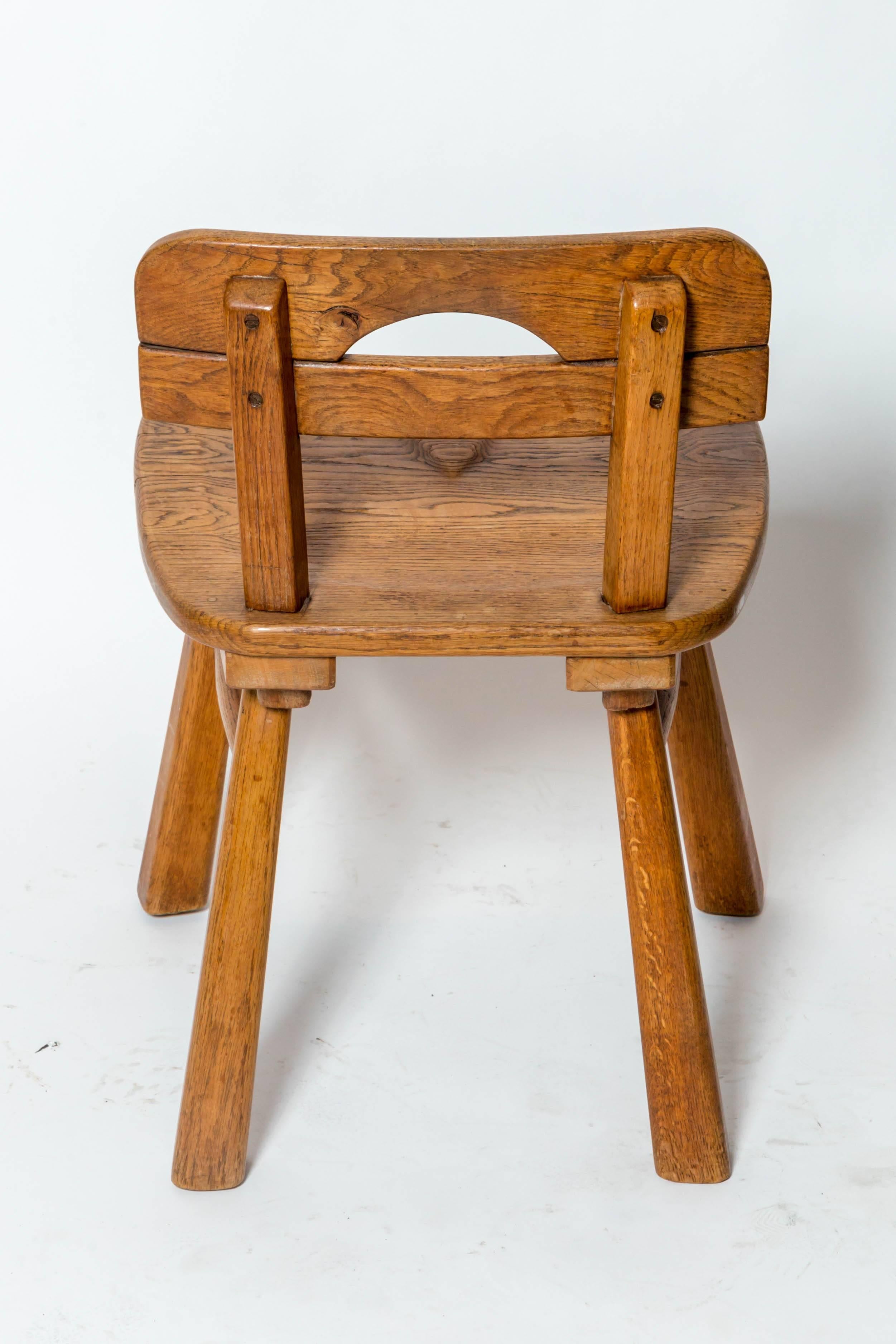 Wood Brutalist Oak Stool with Back by Cercle Jean Touret for Marolles