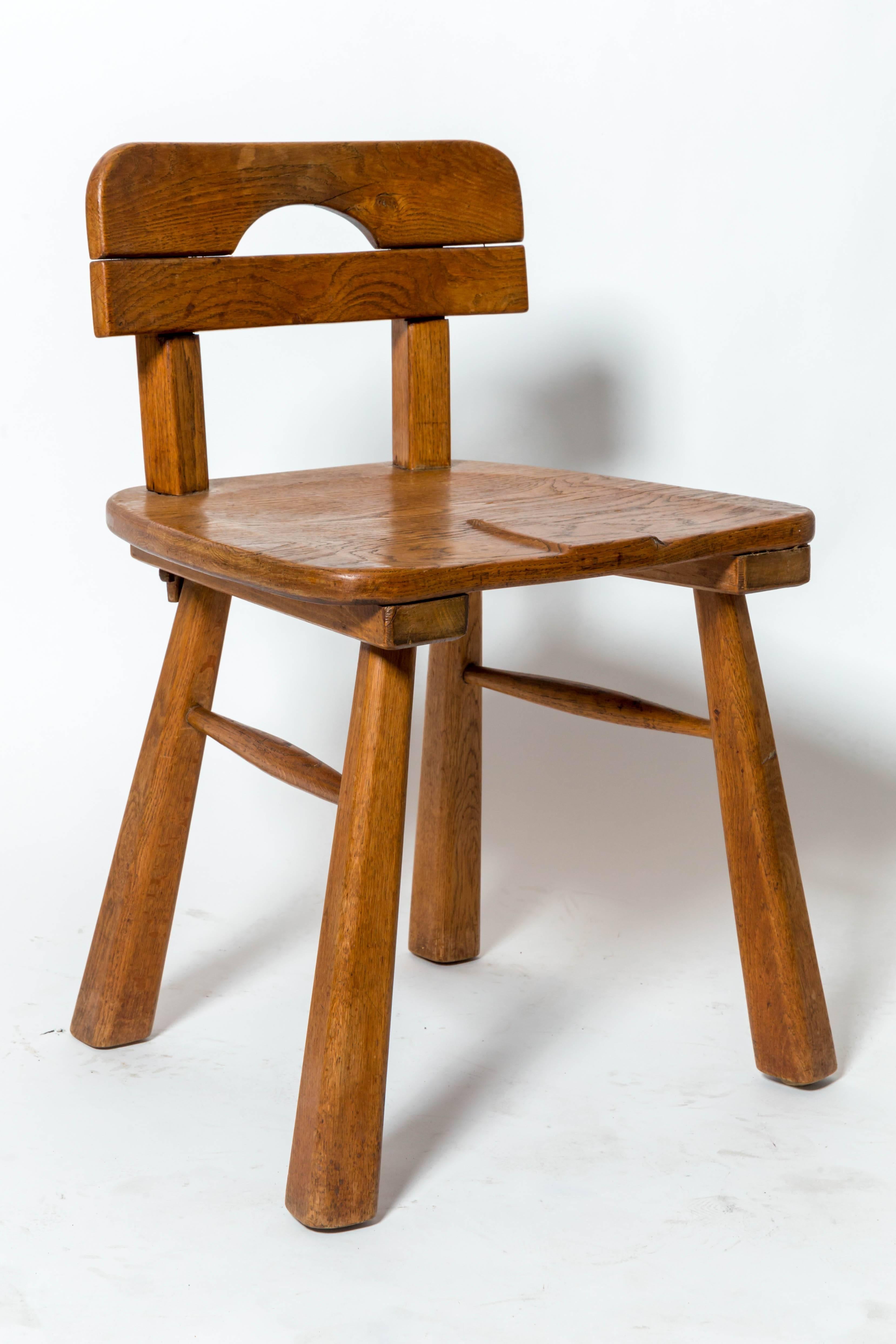 Brutalist Oak Stool with Back by Cercle Jean Touret for Marolles 2